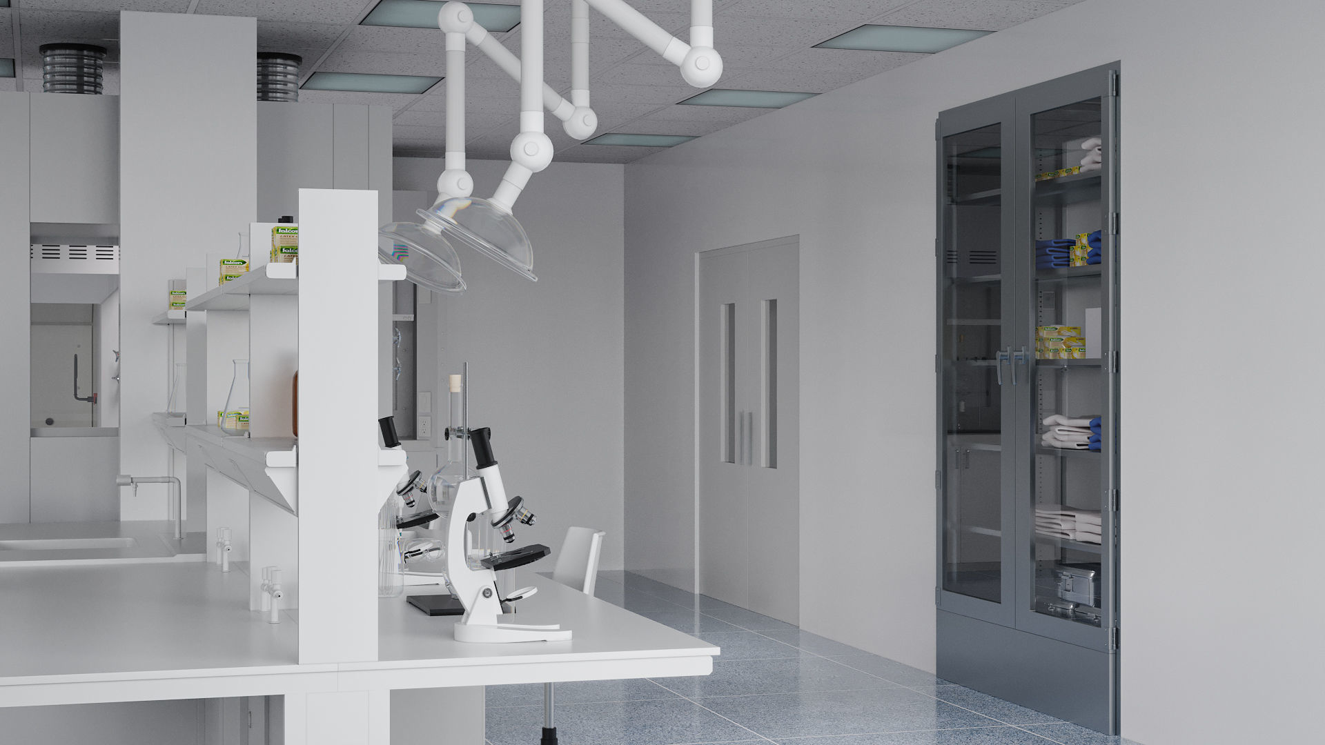 Laboratory with tables and chairs 3D model_8