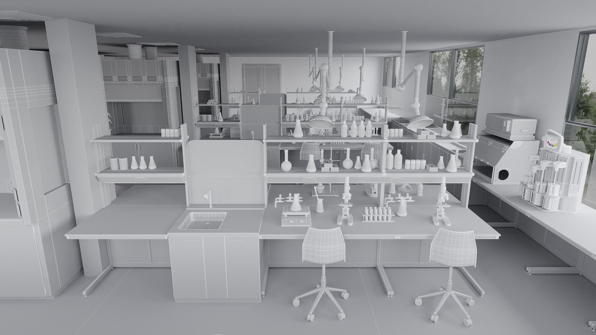 Laboratory with tables and chairs 3D model_12