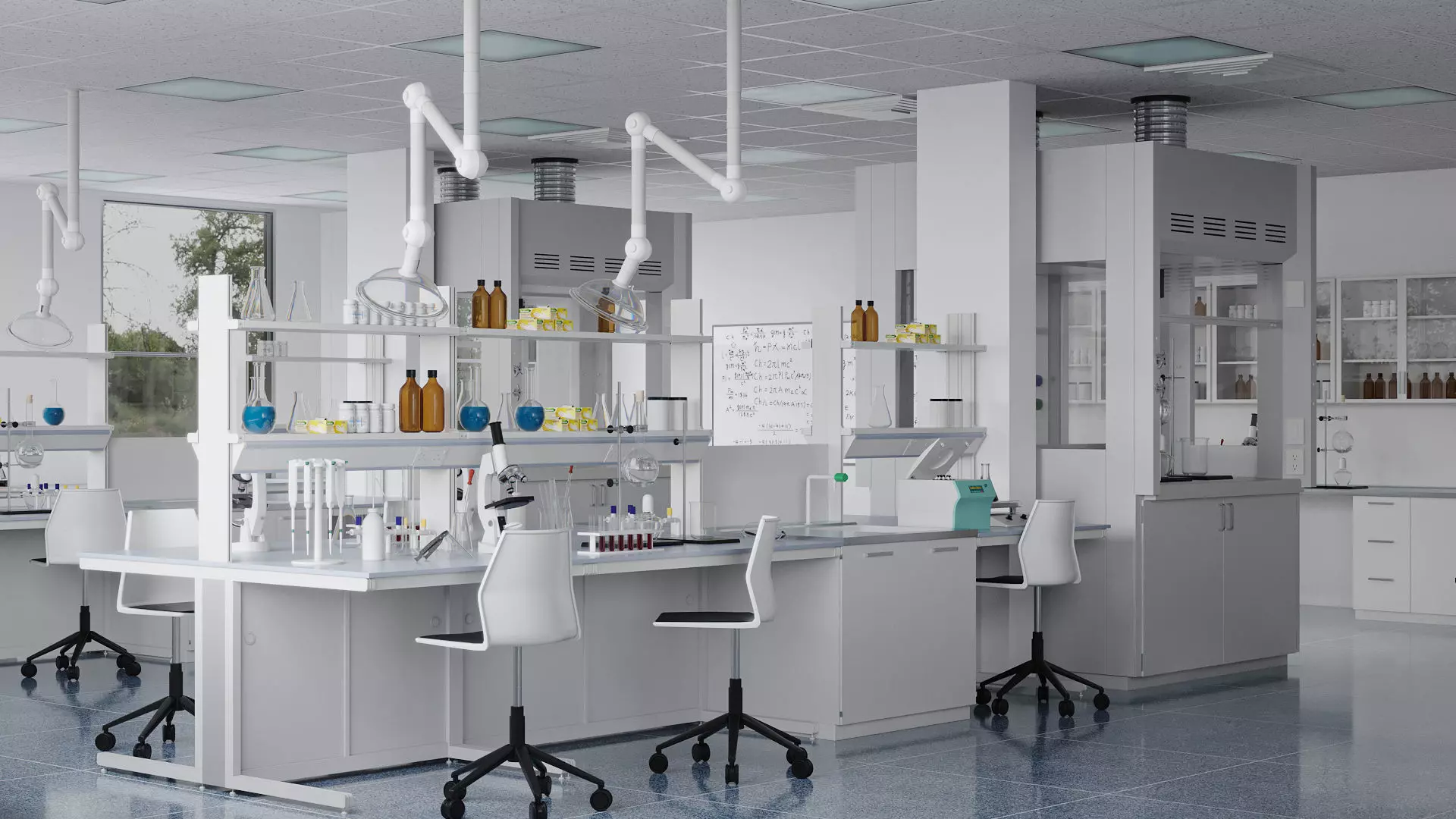 Laboratory with tables and chairs 3D model_0