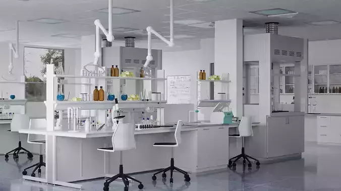 Laboratory with tables and chairs 3D model
