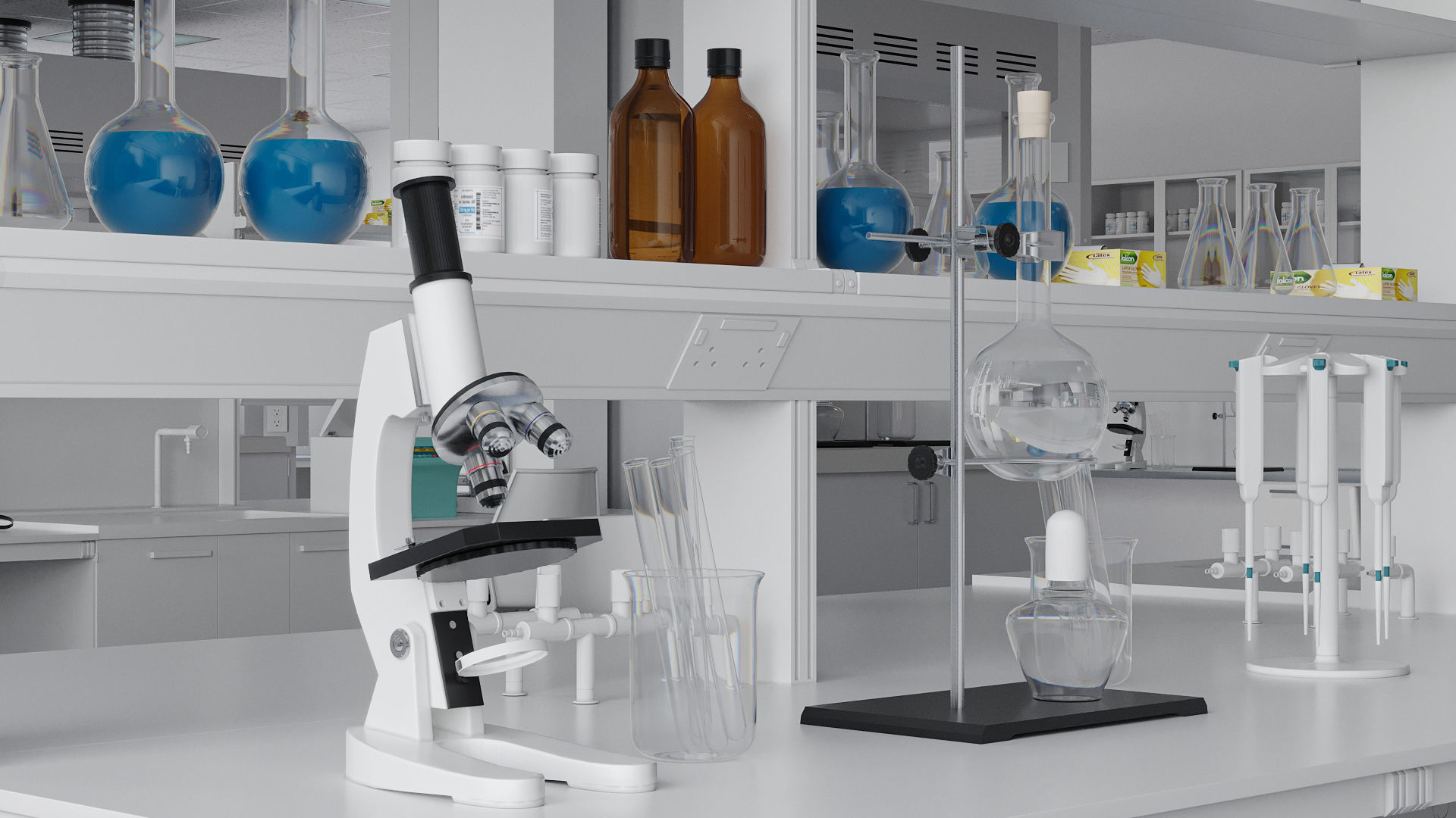 Laboratory with tables and chairs 3D model_9