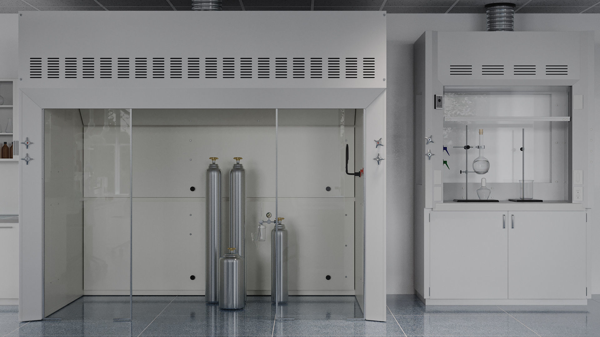 Laboratory with tables and chairs 3D model_3