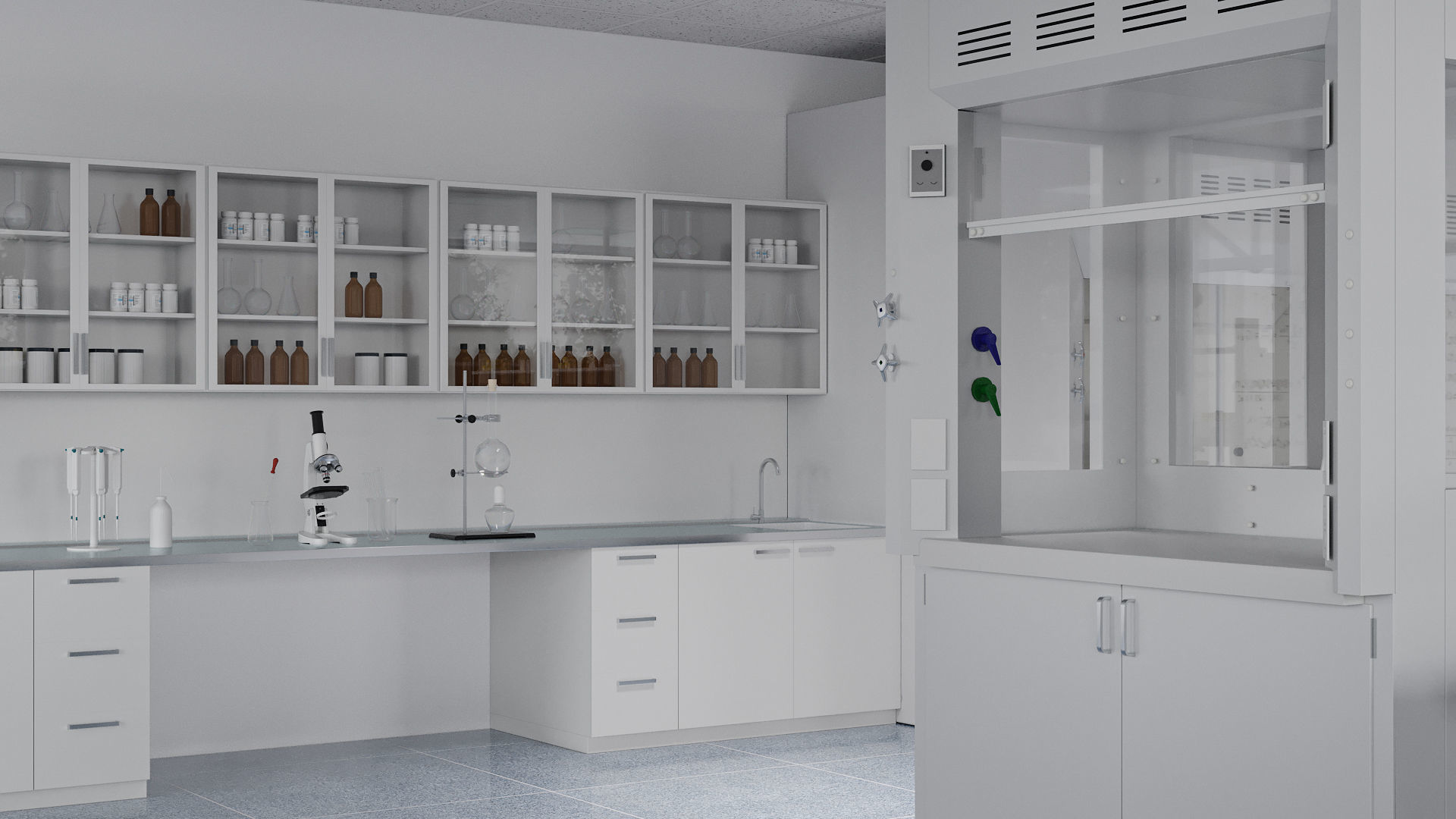 Laboratory with tables and chairs 3D model_7