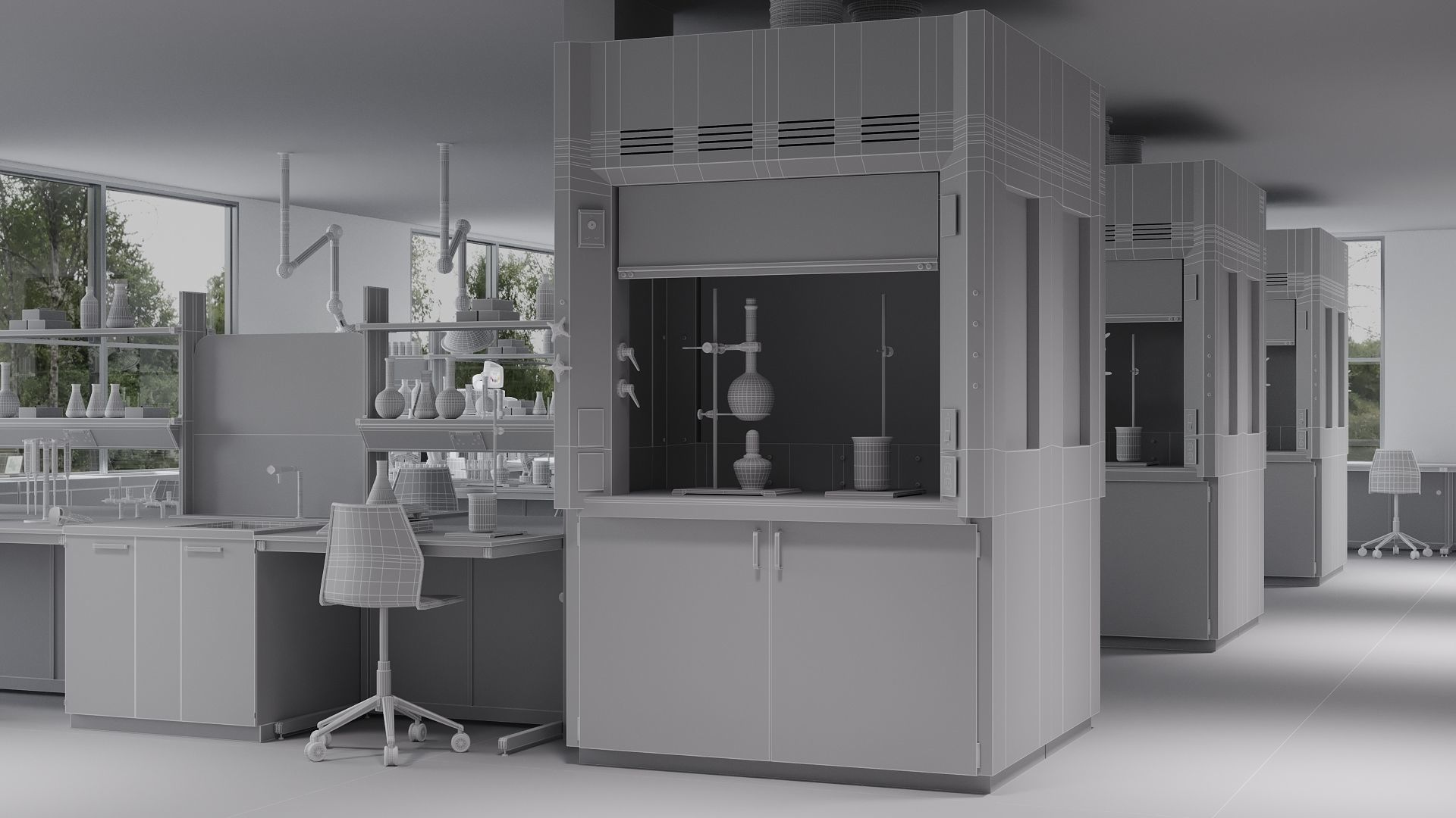 Laboratory with tables and chairs 3D model_11