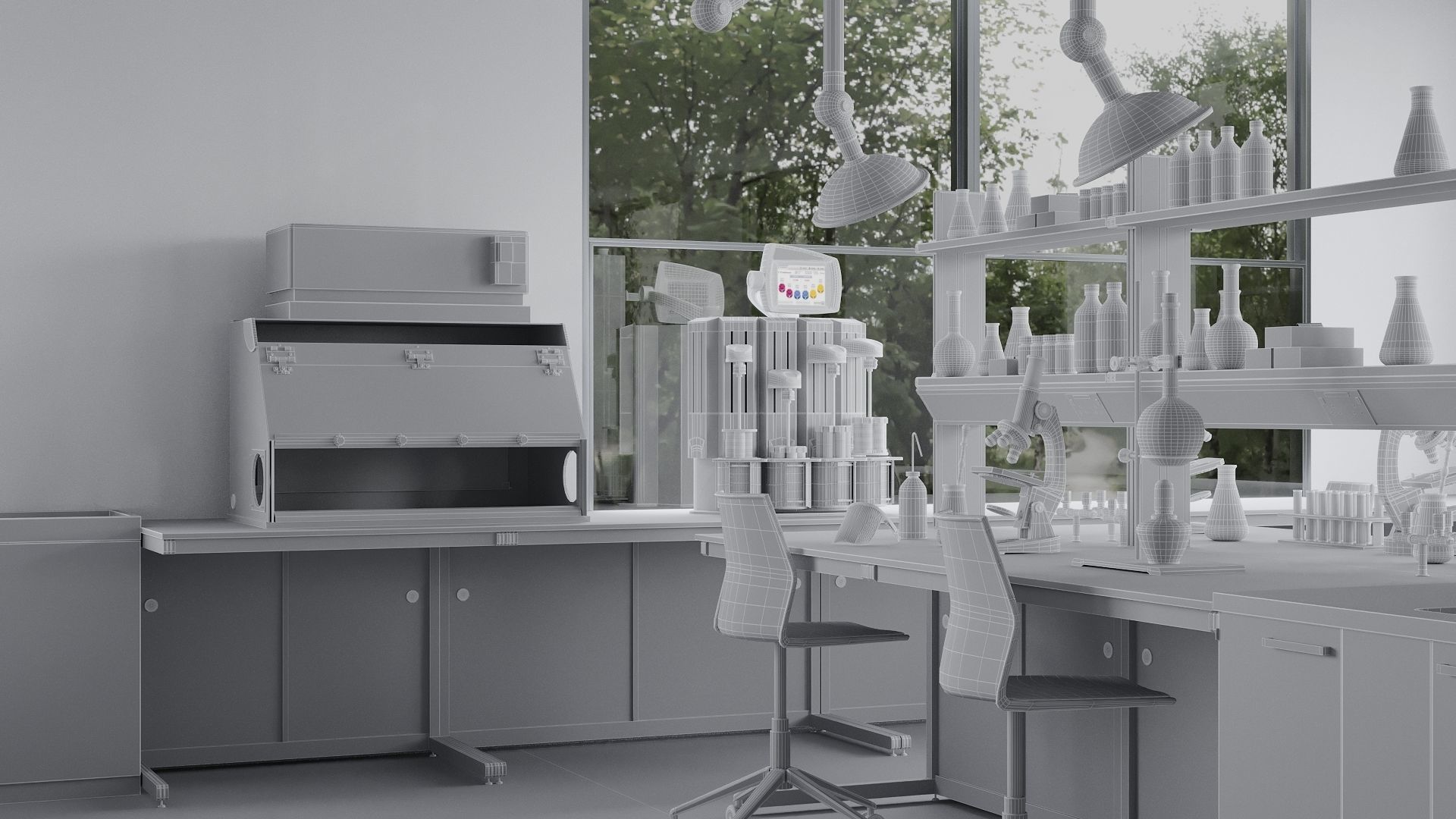 Laboratory with tables and chairs 3D model_13