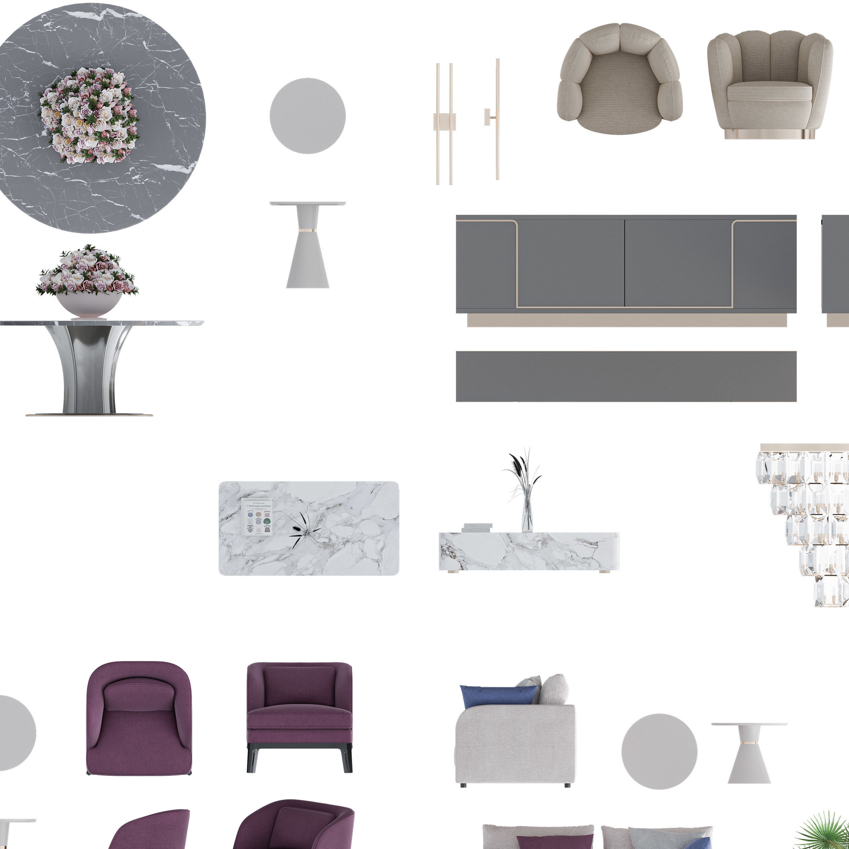 FLOOR PLAN 2d furniture top view 3D render realistic part 1 3D model_2