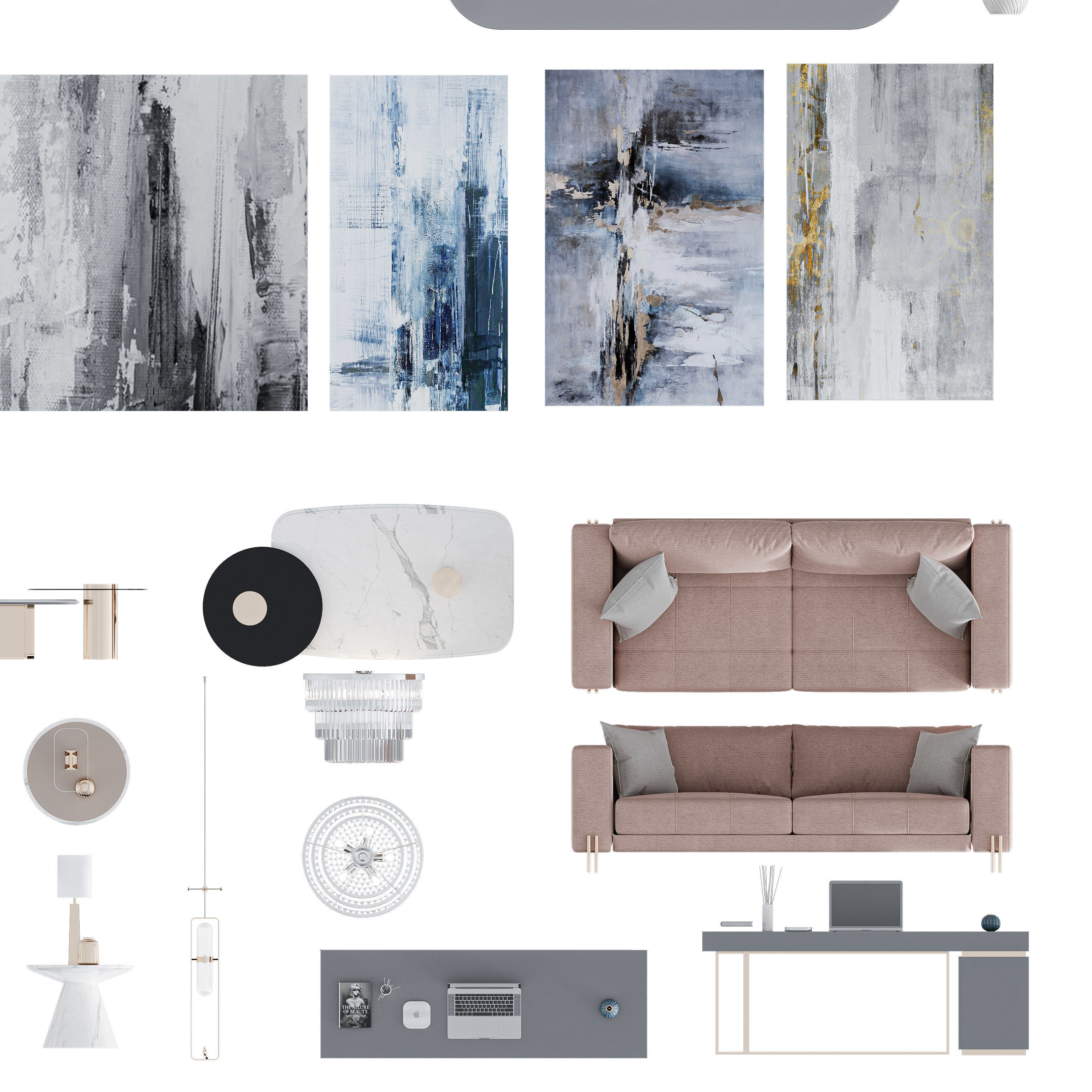 FLOOR PLAN 2d furniture top view 3D render realistic part 1 3D model_5