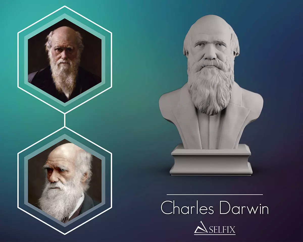 Charles Darwin portrait sculpture 3D print model_0