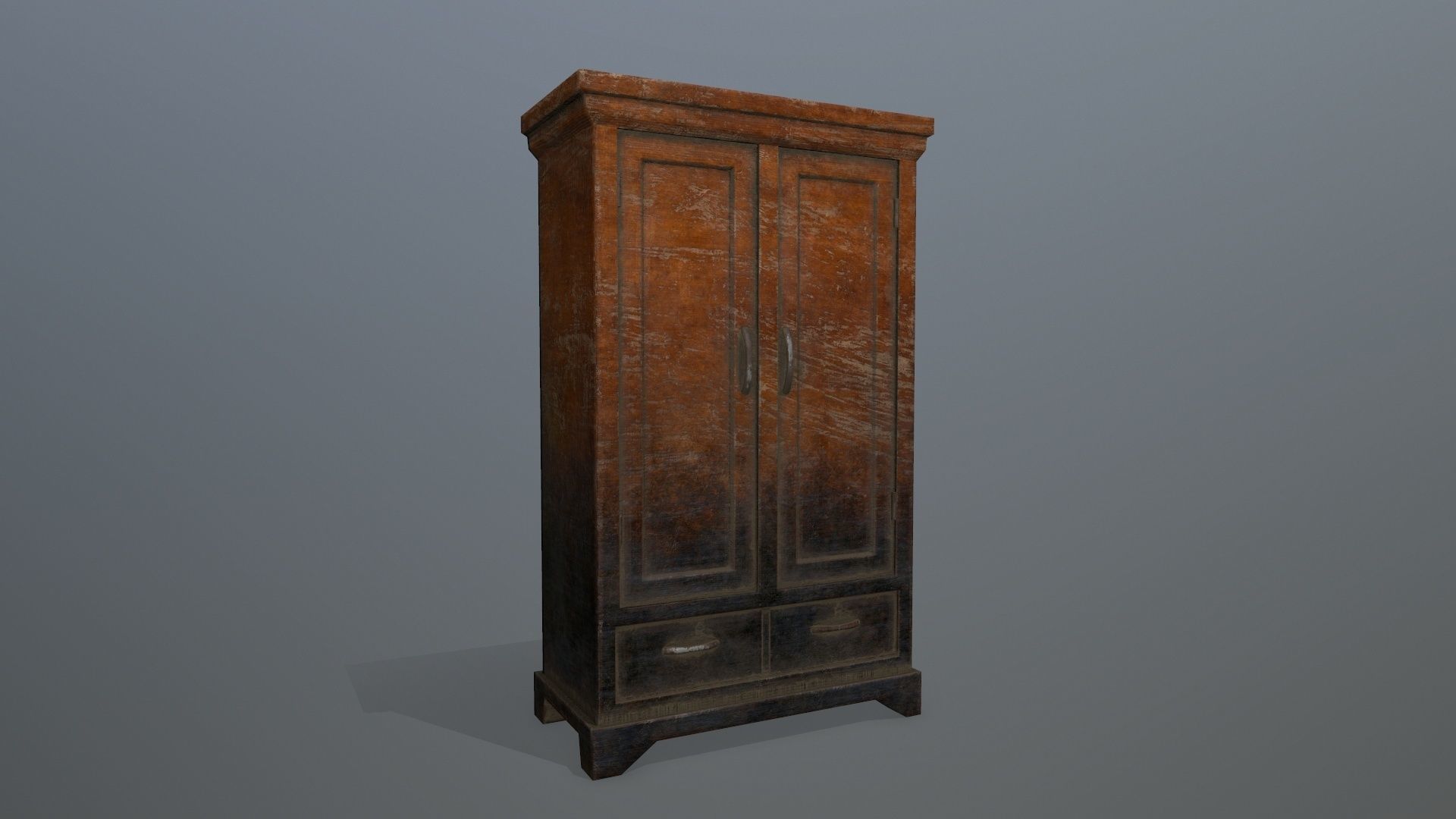 Cabinet 3 old wooden Low-poly 3D model_1