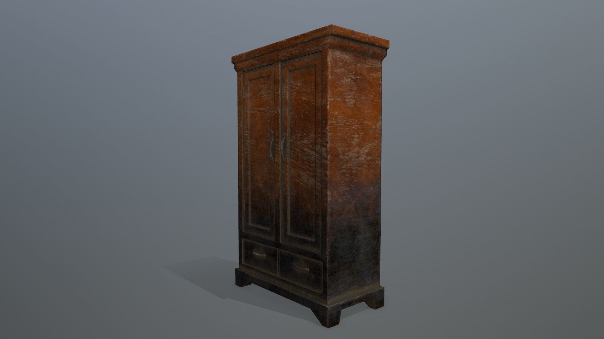 Cabinet 3 old wooden Low-poly 3D model_3