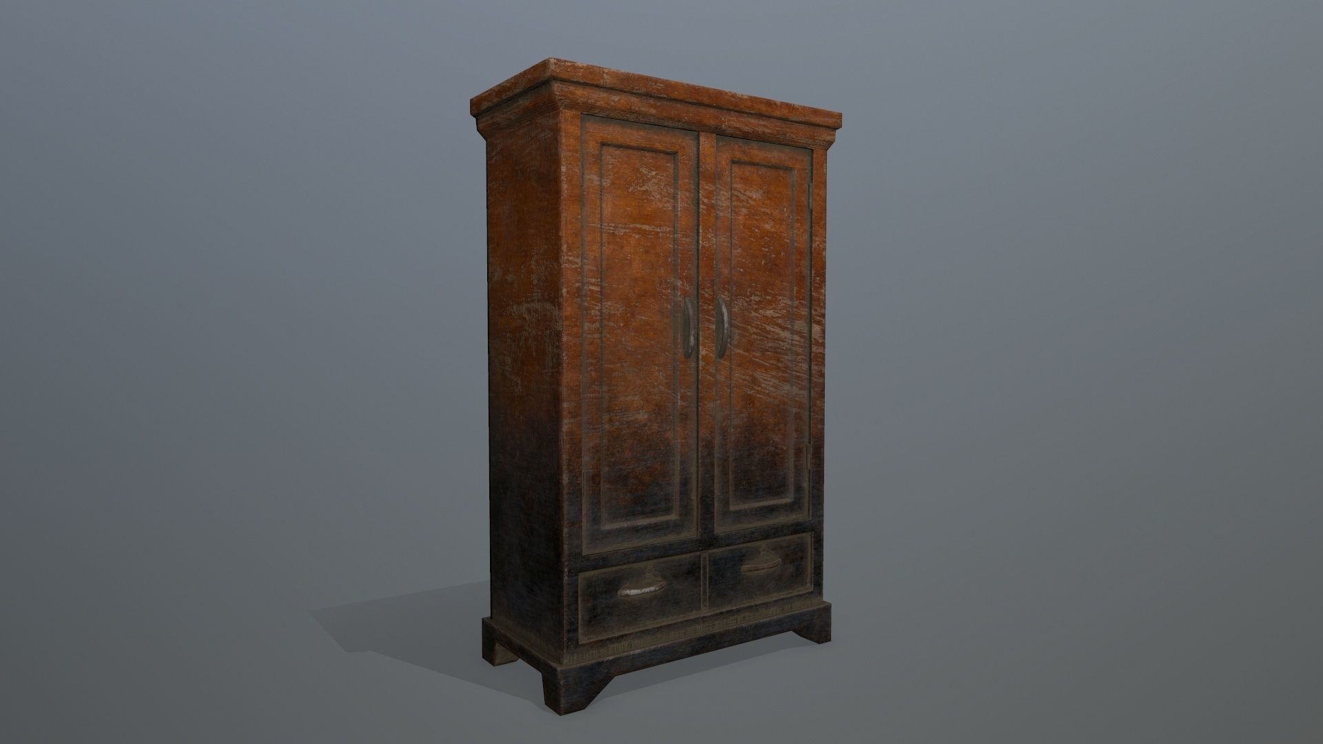 Cabinet 3 old wooden Low-poly 3D model_9