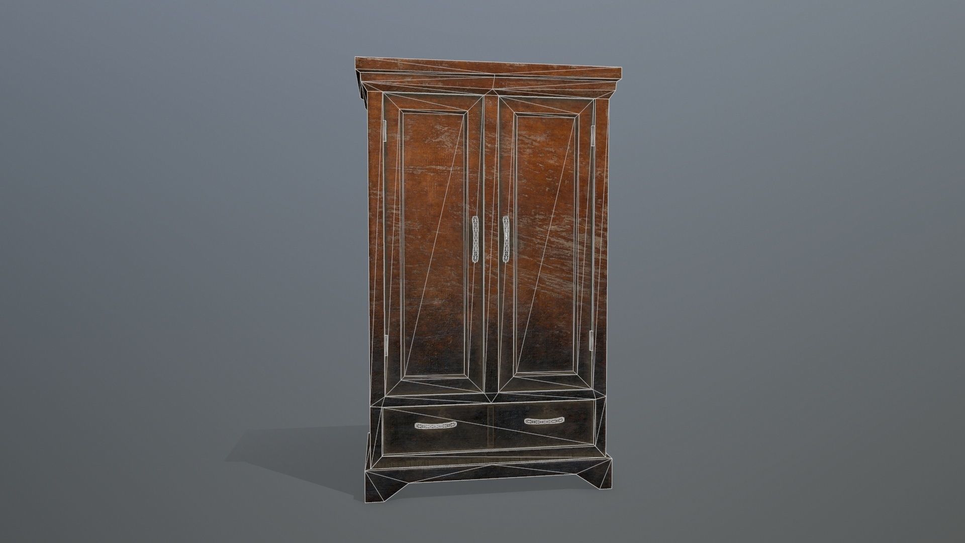 Cabinet 3 old wooden Low-poly 3D model_10