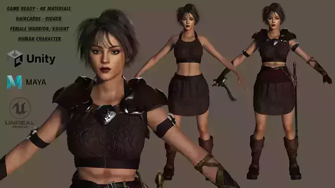 AAA 3D FANTASY FEMALE WARRIOR 02- HUMAN RIGGED CHARACTER