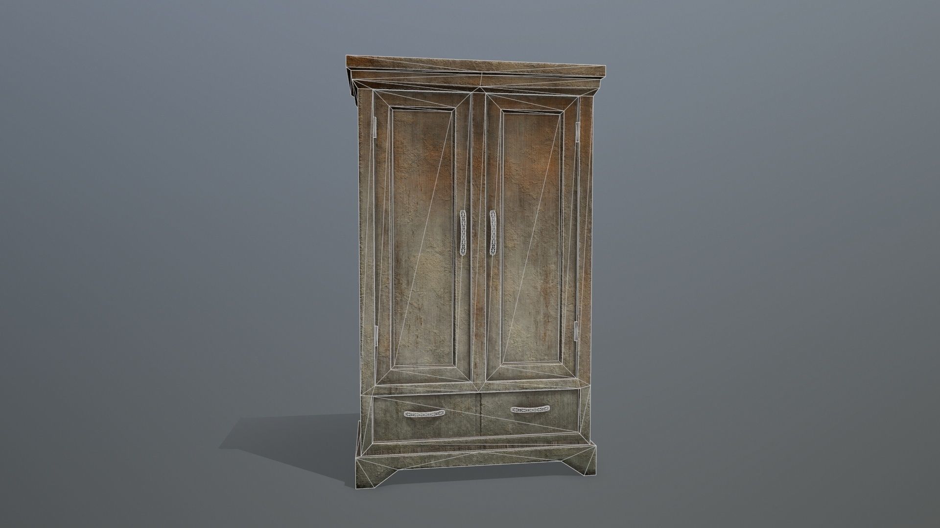 Cabinet 4 wooden armoire Low-poly 3D model_10