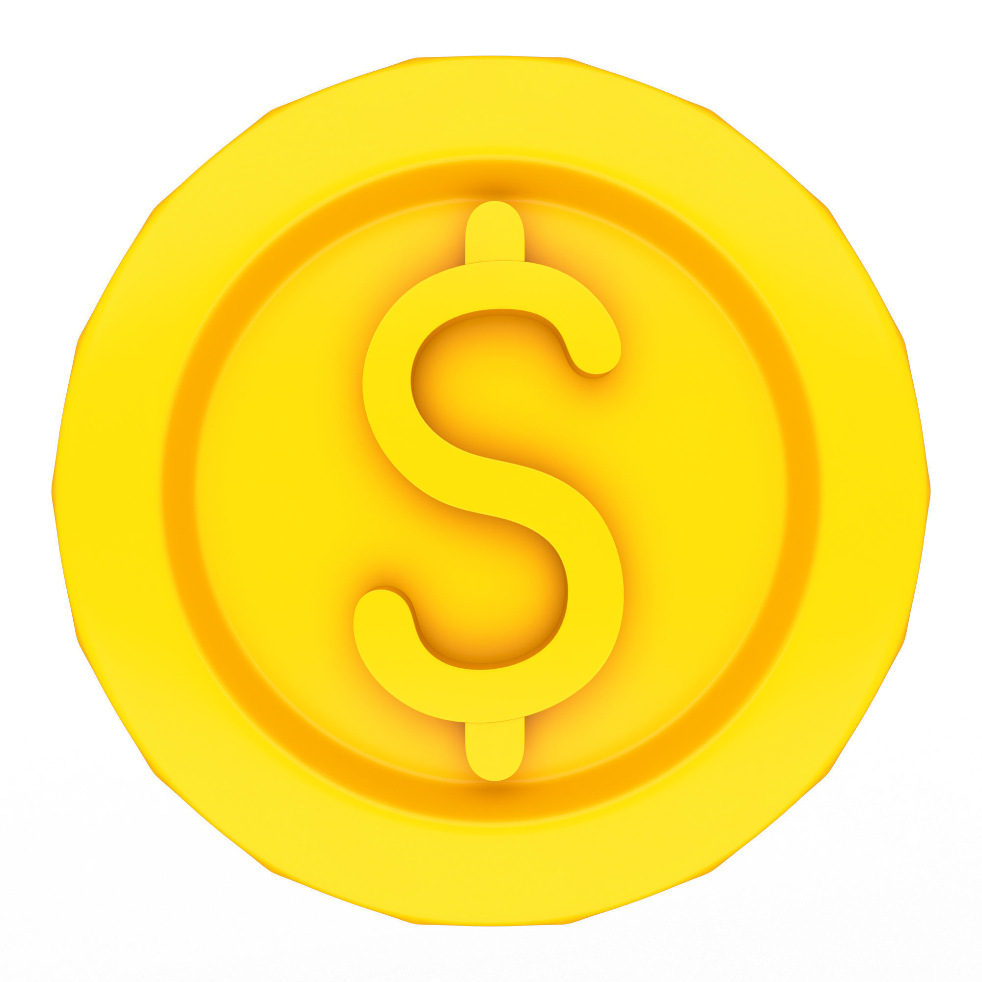 Golden Dollar Coin Cartoon Low-poly 3D model_5