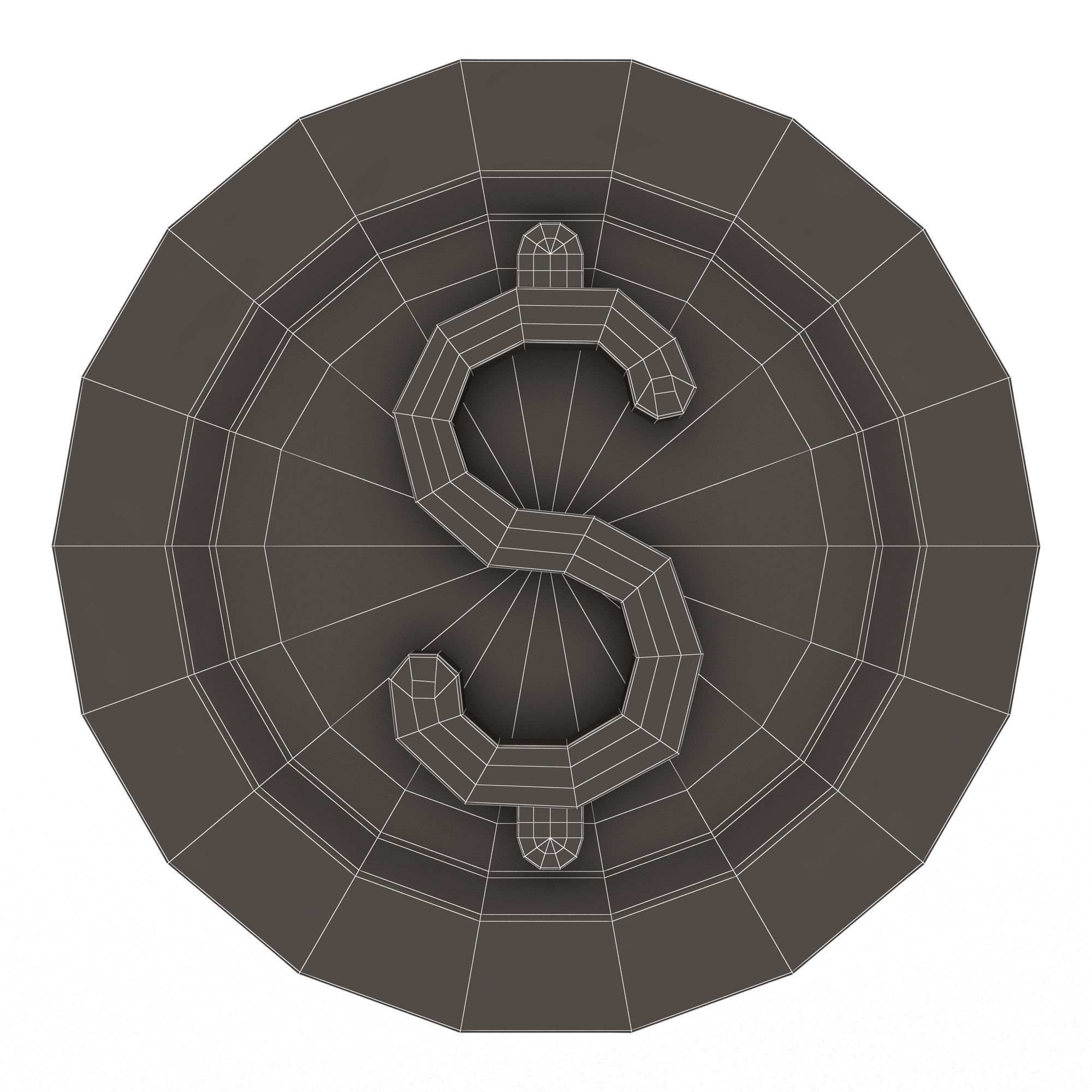 Golden Dollar Coin Cartoon Low-poly 3D model_12