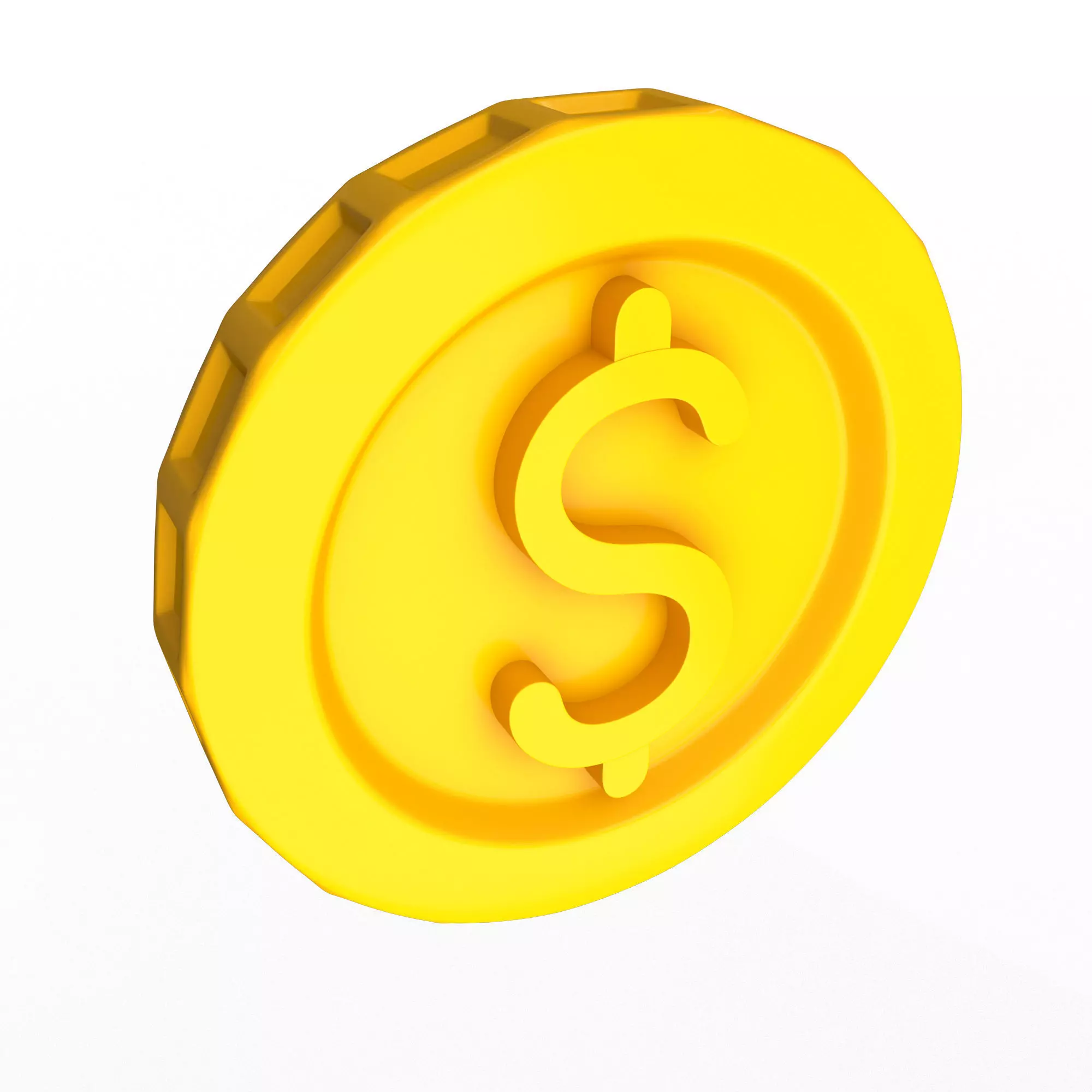 Golden Dollar Coin Cartoon Low-poly 3D model_0