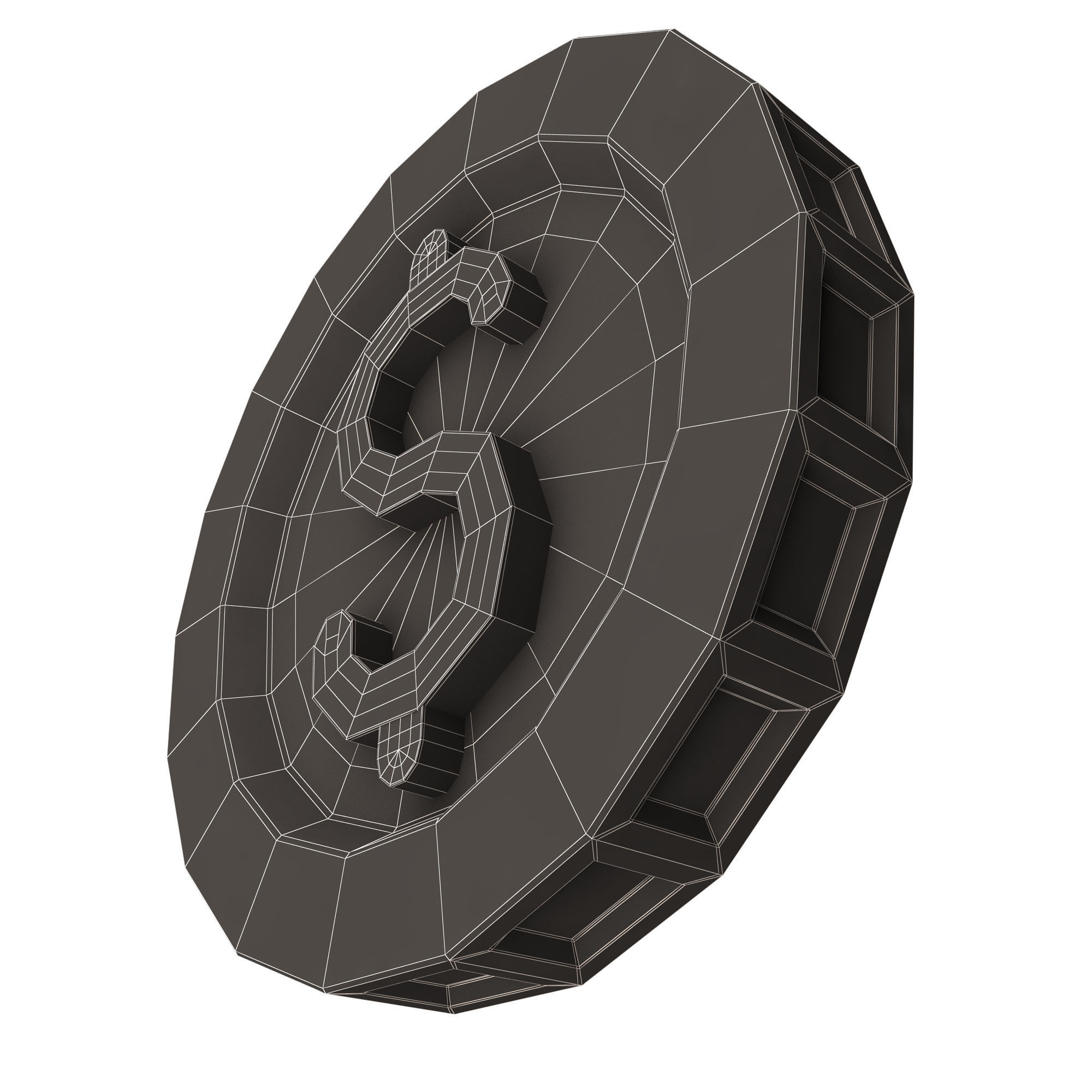 Golden Dollar Coin Cartoon Low-poly 3D model_16