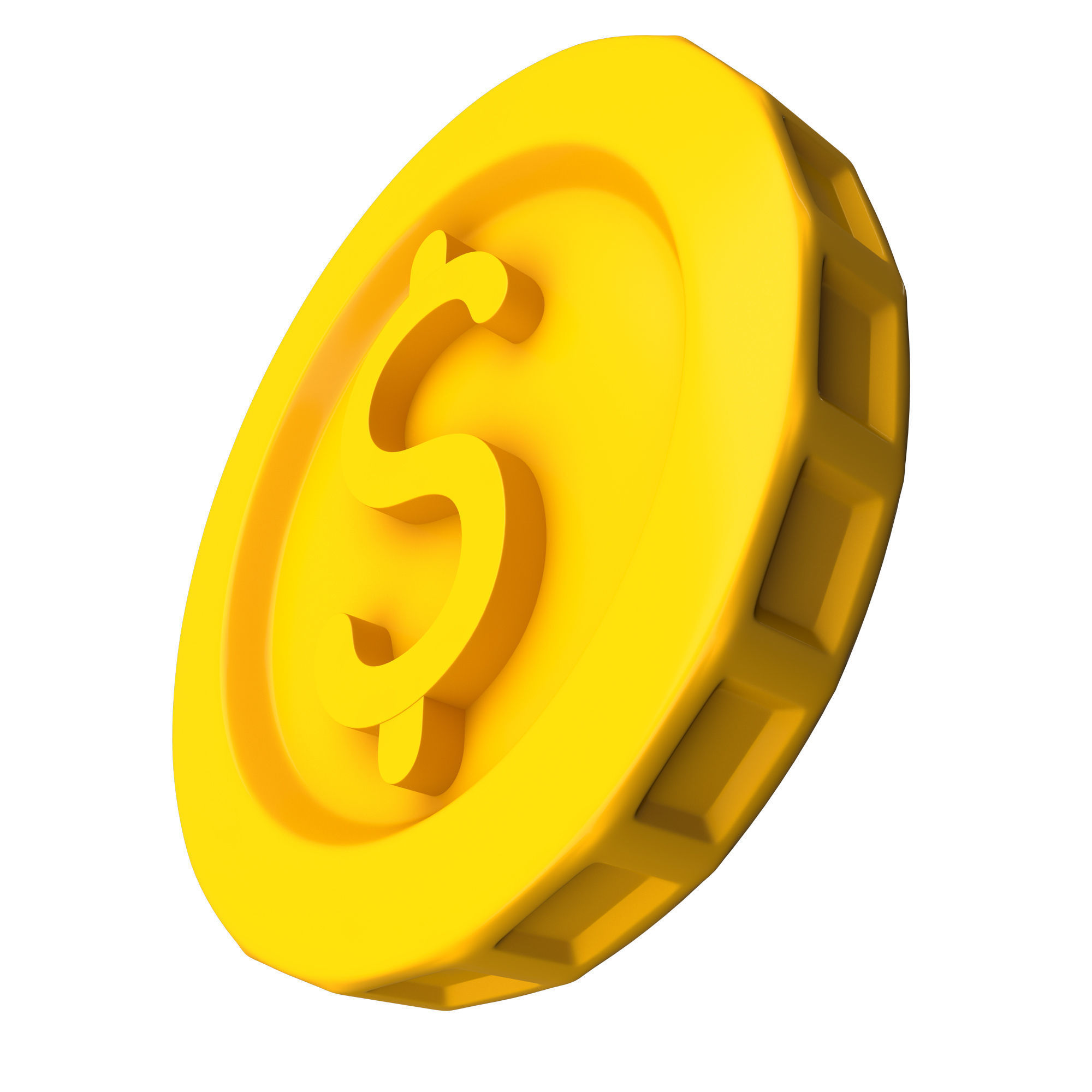 Golden Dollar Coin Cartoon Low-poly 3D model_3