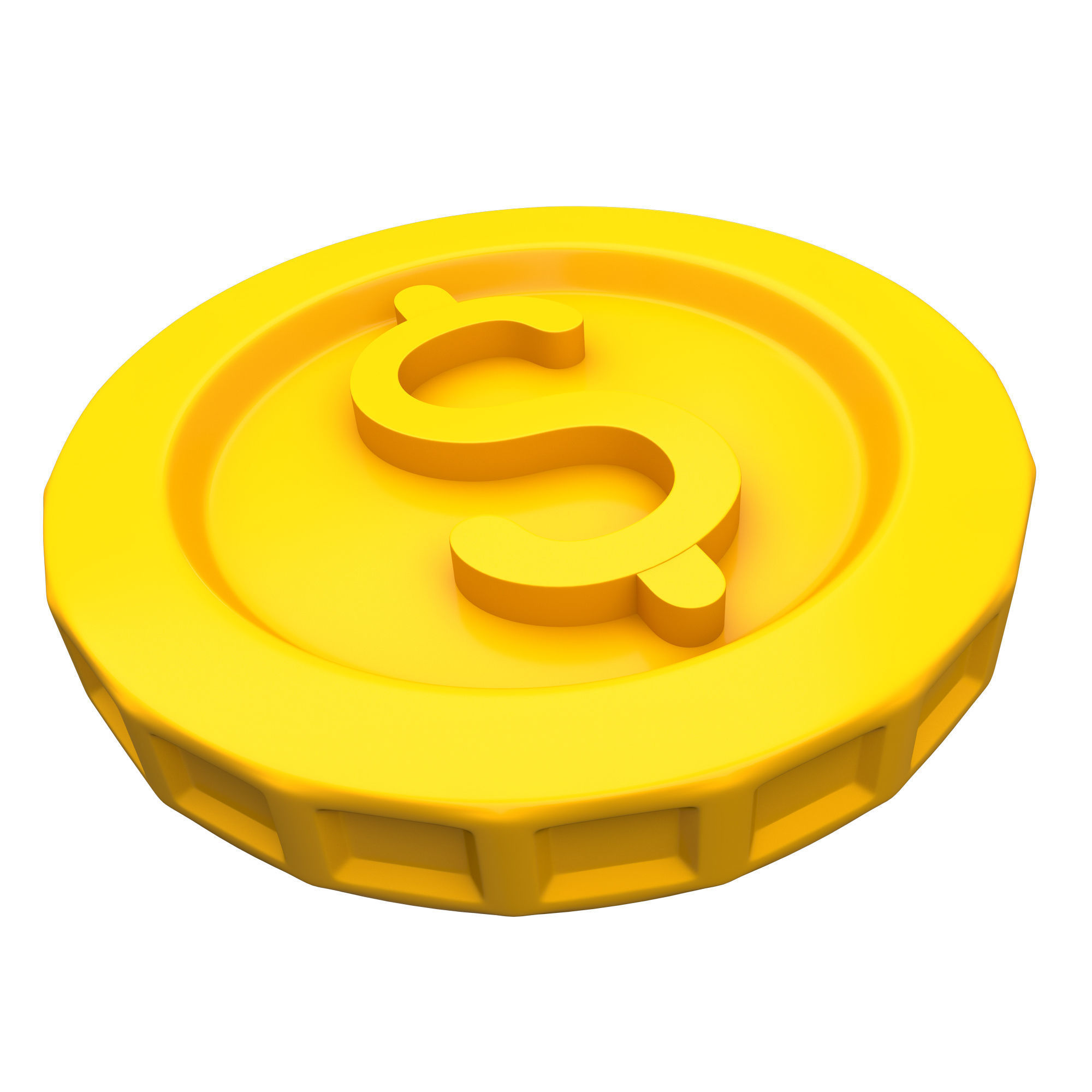 Golden Dollar Coin Cartoon Low-poly 3D model_4