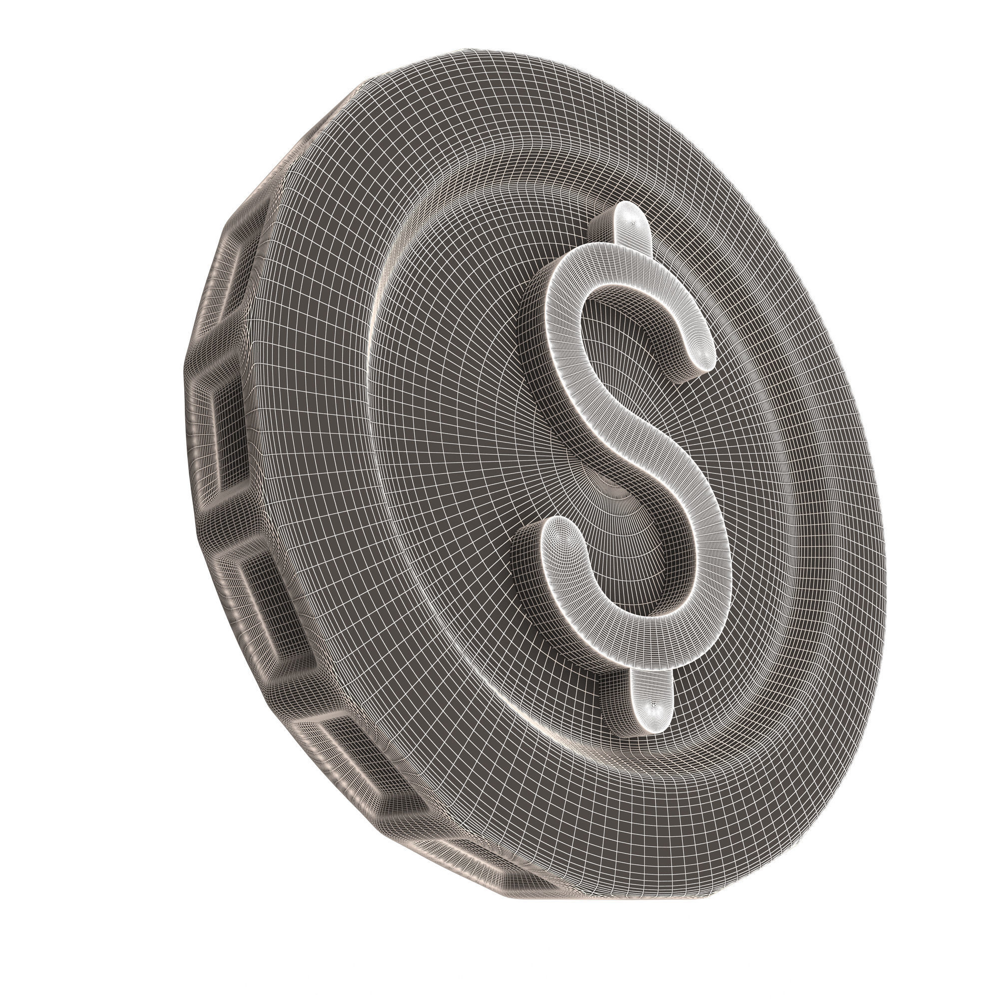 Golden Dollar Coin Cartoon Low-poly 3D model_9