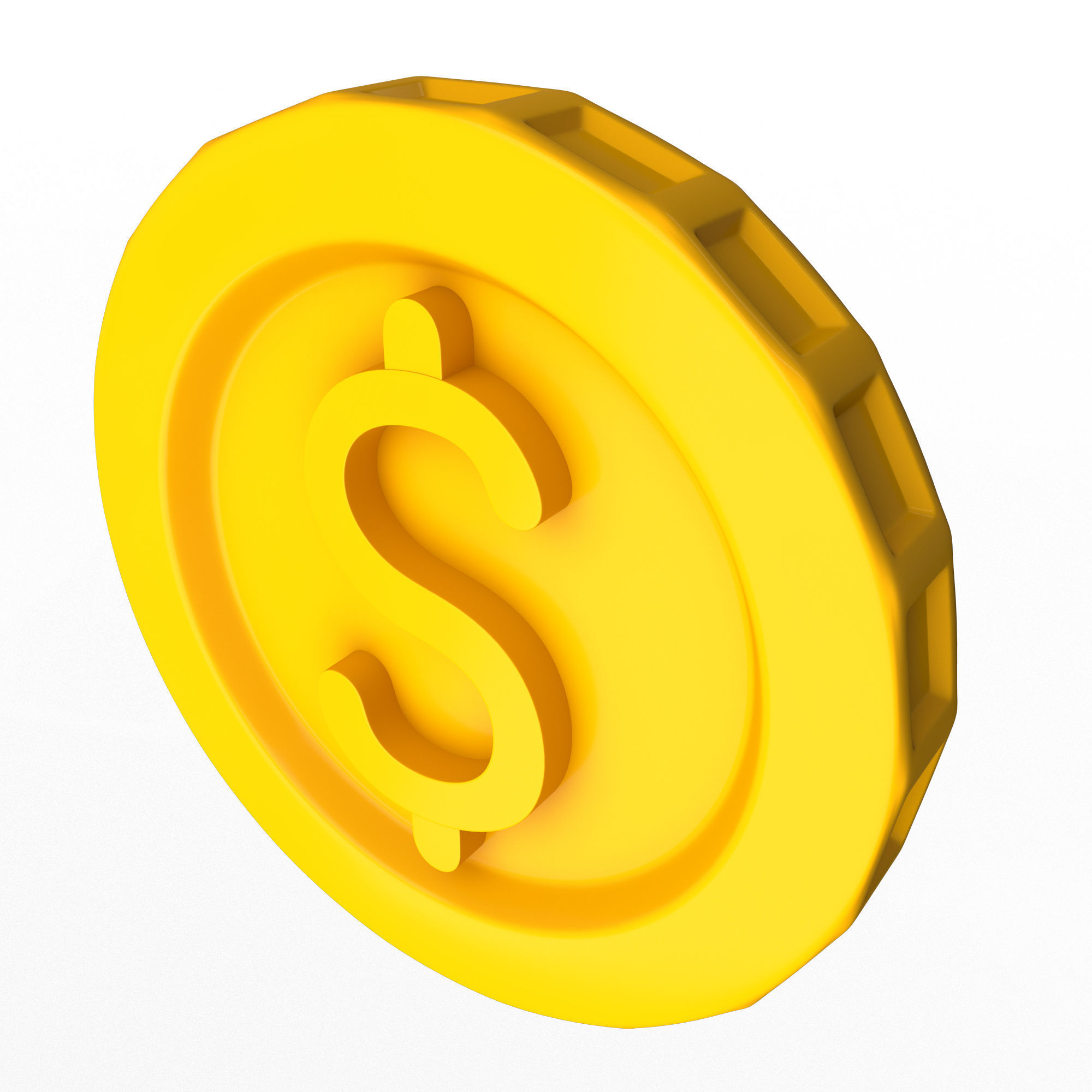 Golden Dollar Coin Cartoon Low-poly 3D model_1
