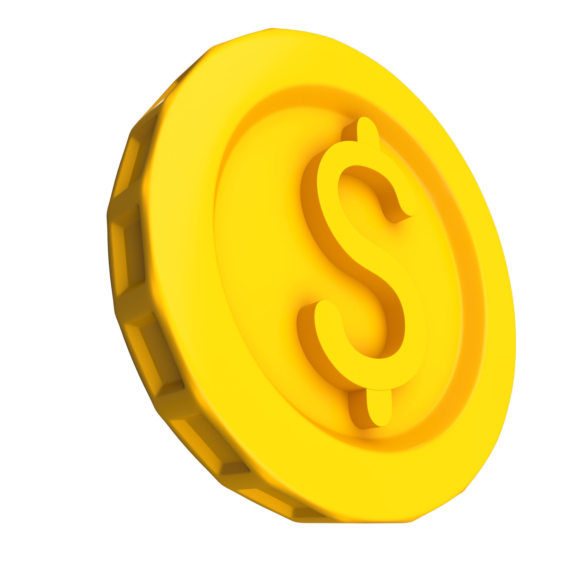 Golden Dollar Coin Cartoon Low-poly 3D model_2