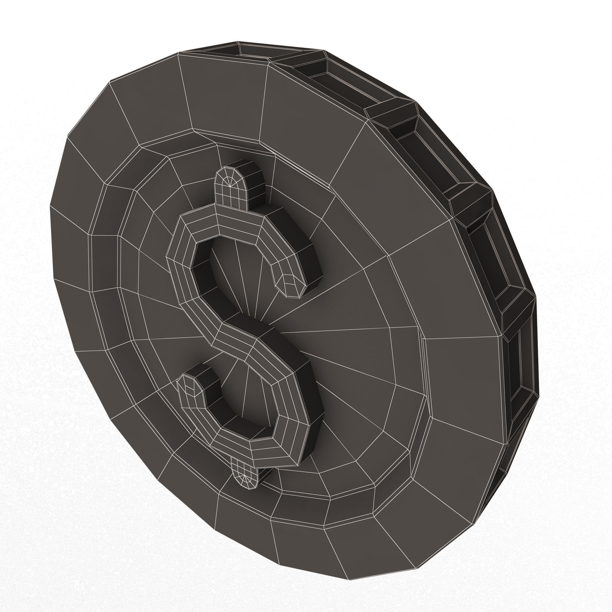 Golden Dollar Coin Cartoon Low-poly 3D model_14