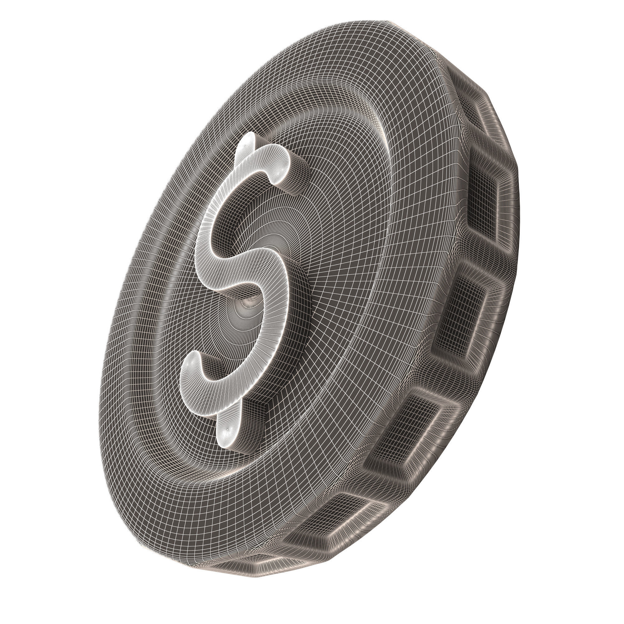 Golden Dollar Coin Cartoon Low-poly 3D model_10