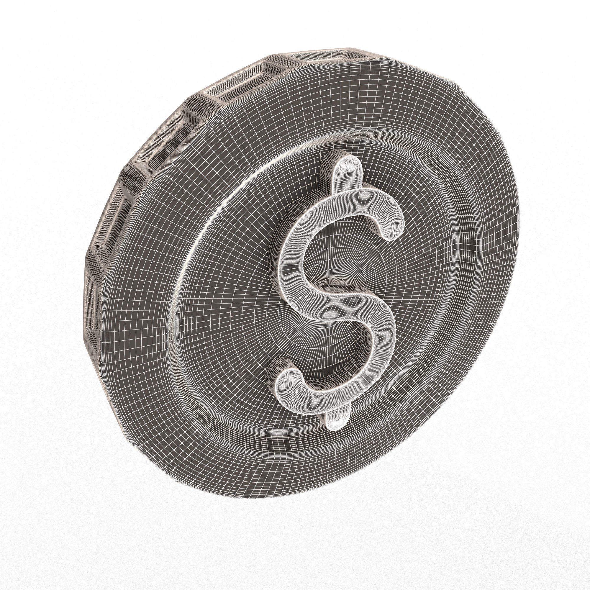 Golden Dollar Coin Cartoon Low-poly 3D model_7