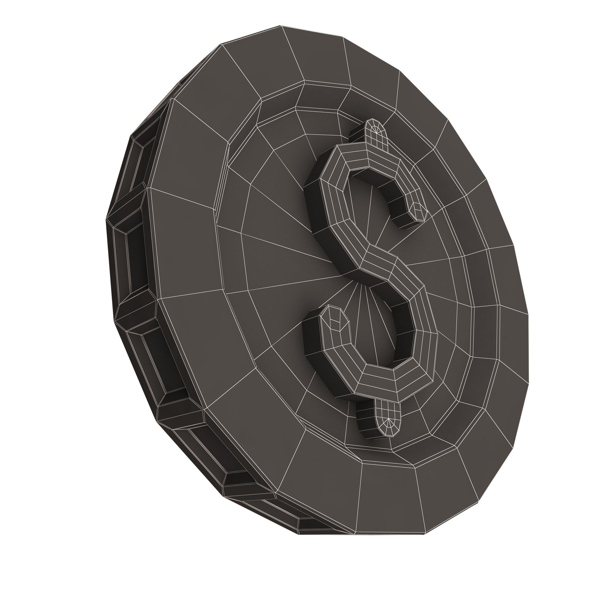 Golden Dollar Coin Cartoon Low-poly 3D model_15