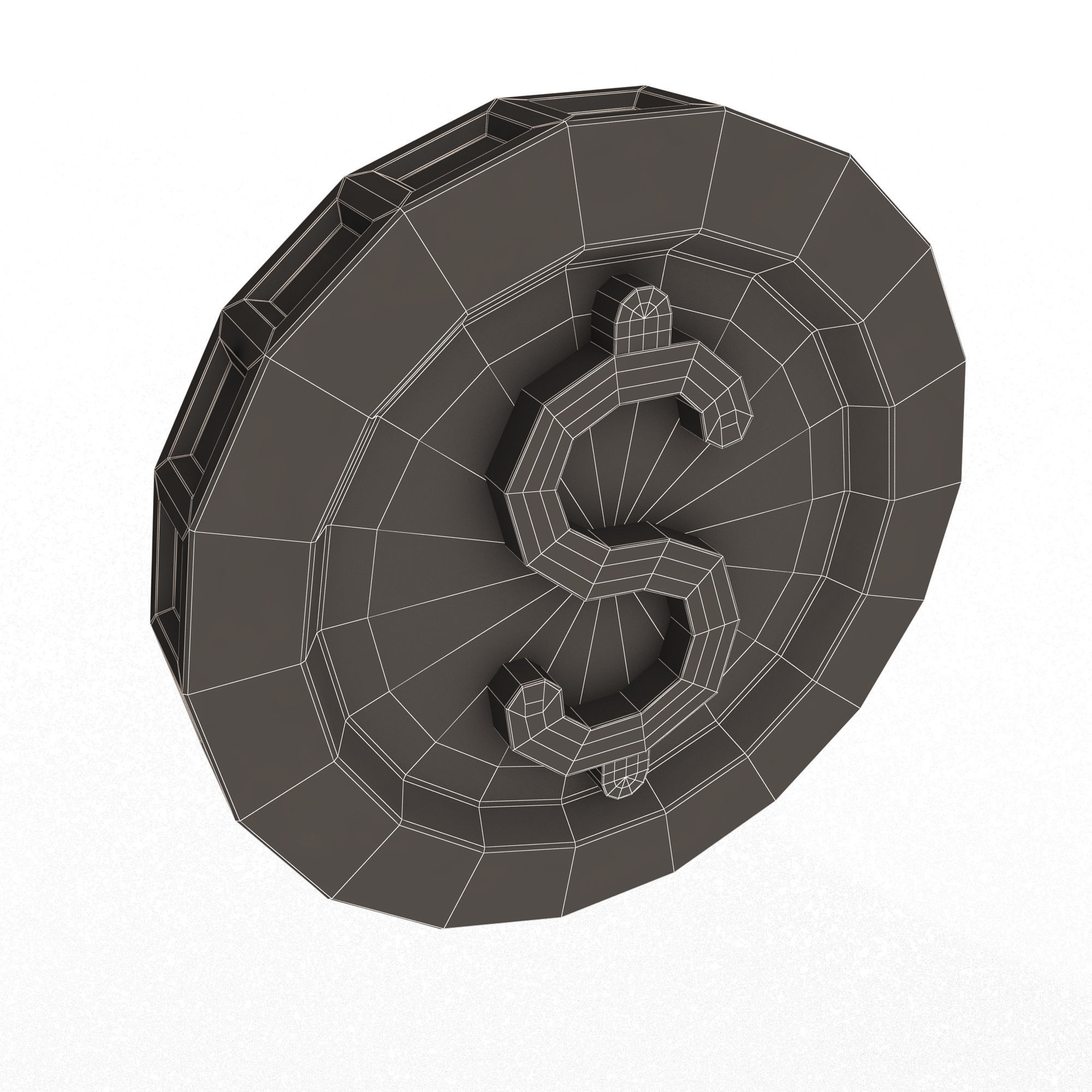 Golden Dollar Coin Cartoon Low-poly 3D model_13