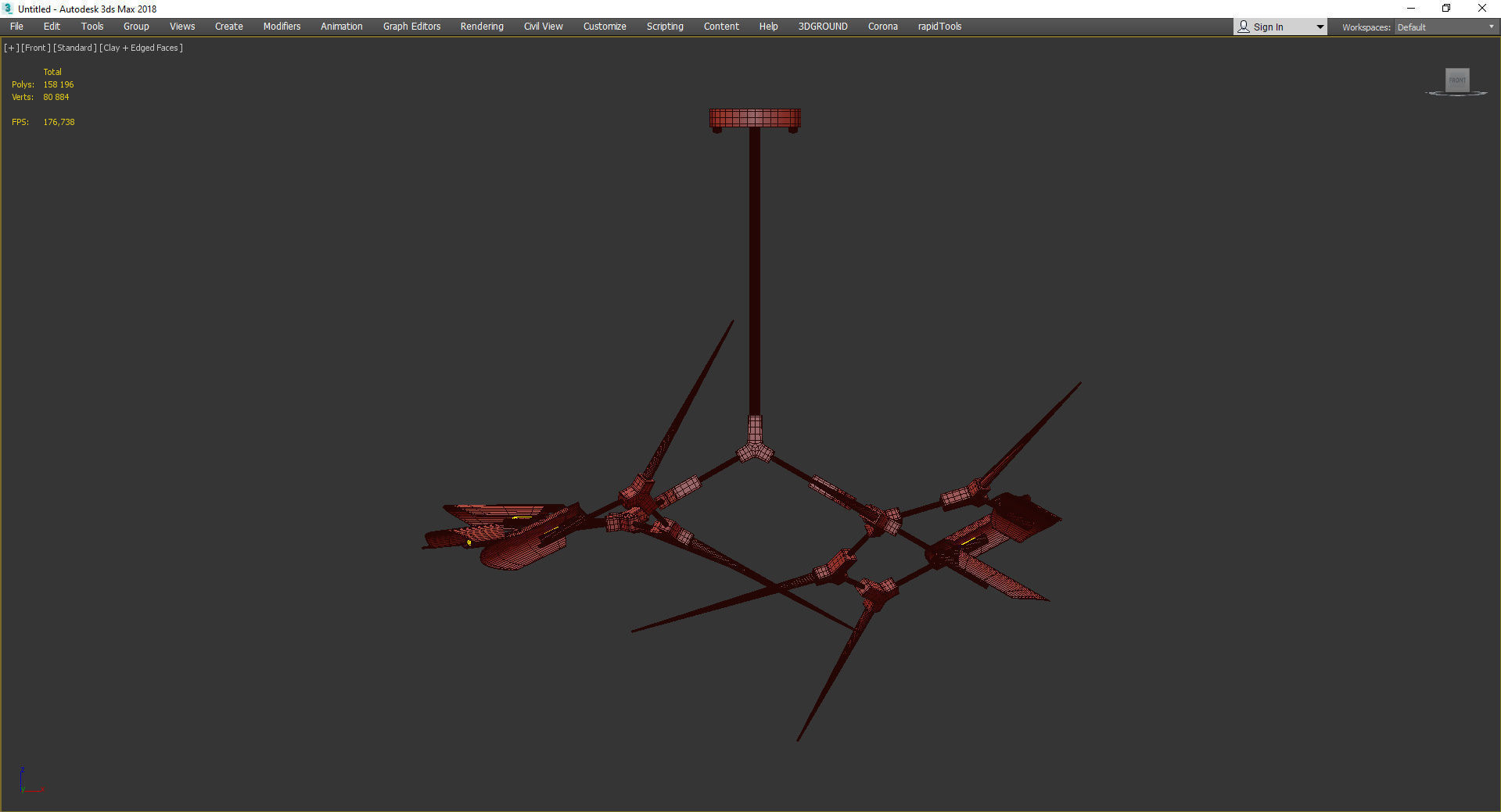 Red Spikes Chandelier 6 Low-poly 3D model_2