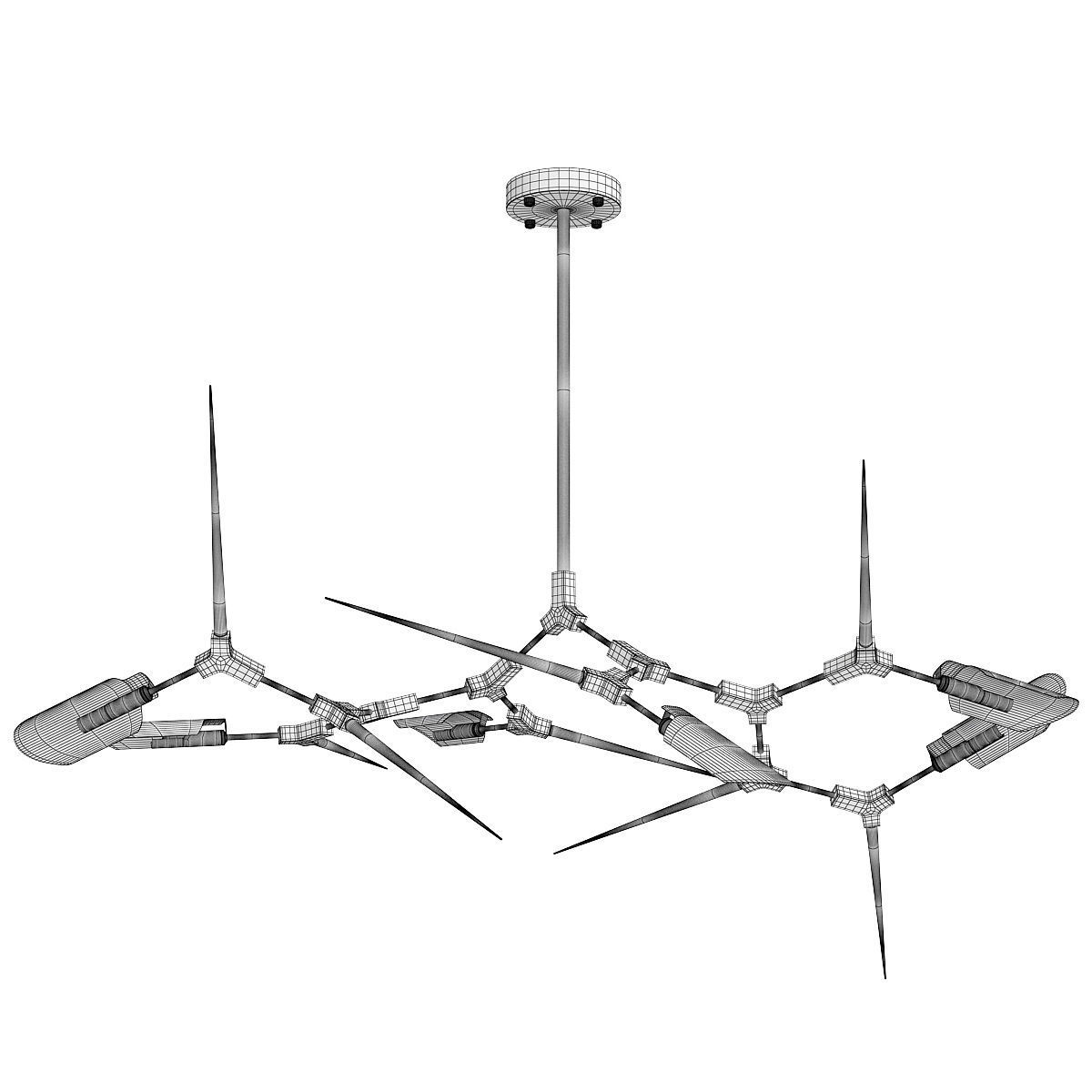 Red Spikes Chandelier 6 Low-poly 3D model_1