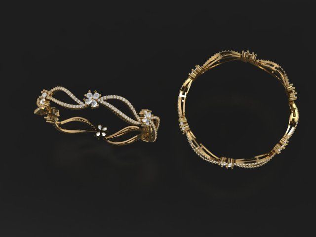 bangle gold ring with diamonds 3D print model