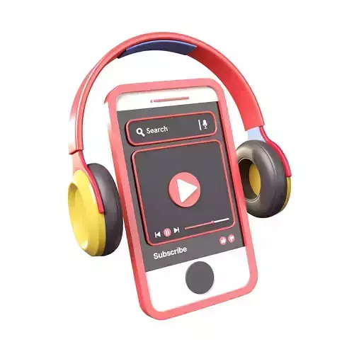 Listening Mobile Streaming 3D Illustration