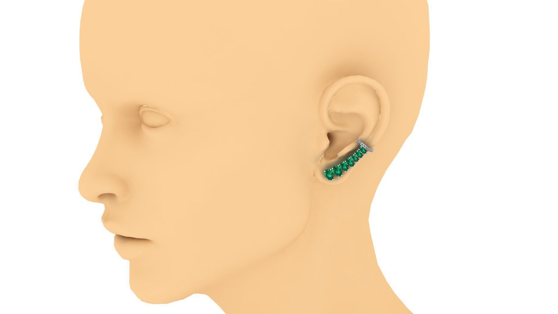 Earcuff emerald and diamond earrings 3D print model_1