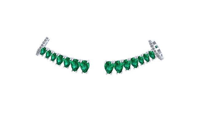 Earcuff emerald and diamond earrings 3D print model