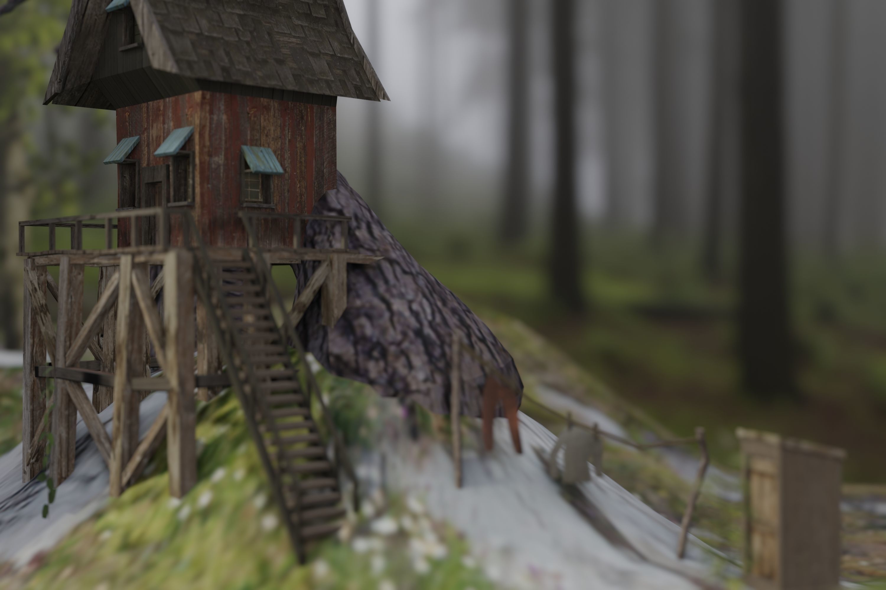 Fantasy dwarf hut environment in the forest 3D model_1