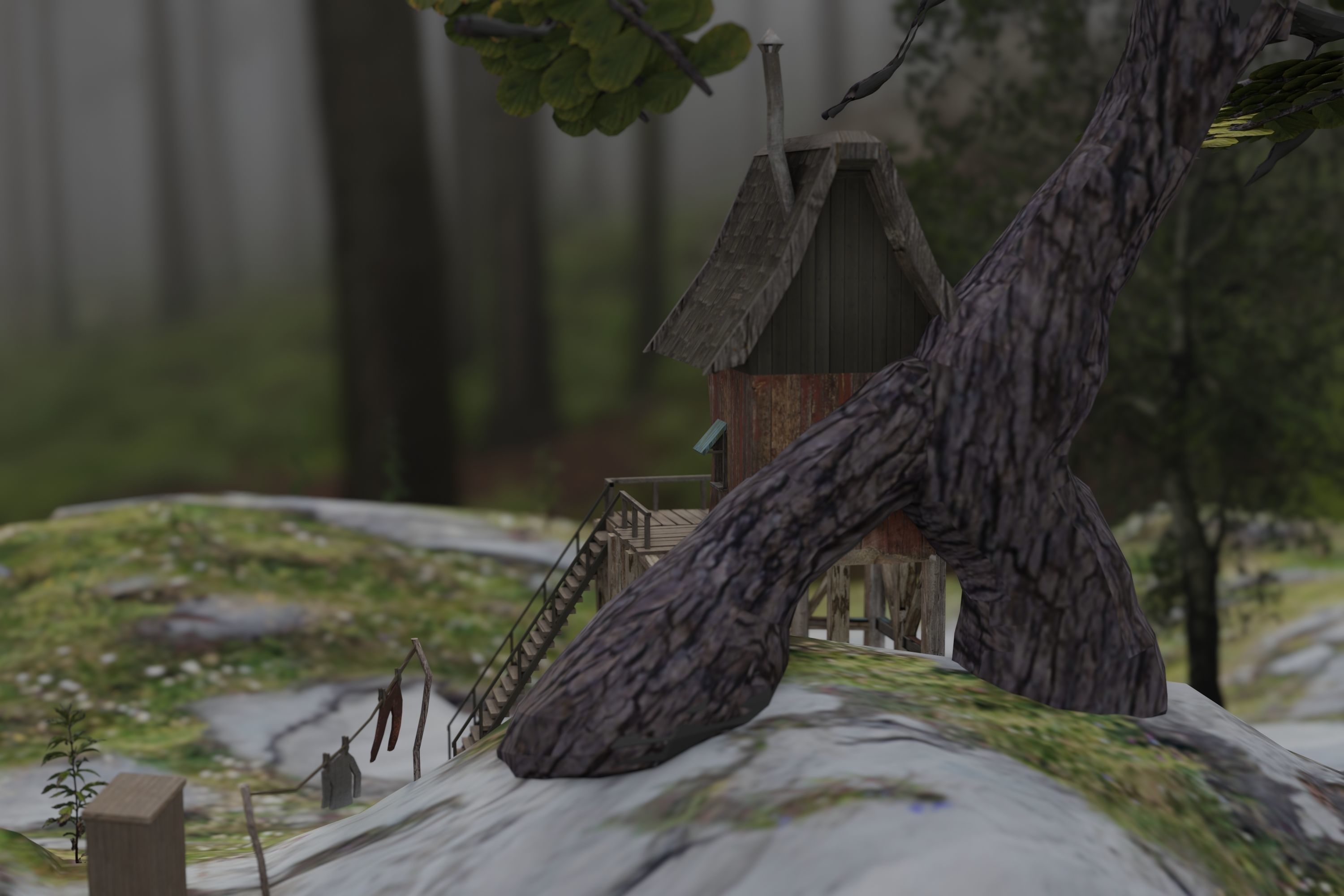 Fantasy dwarf hut environment in the forest 3D model_5