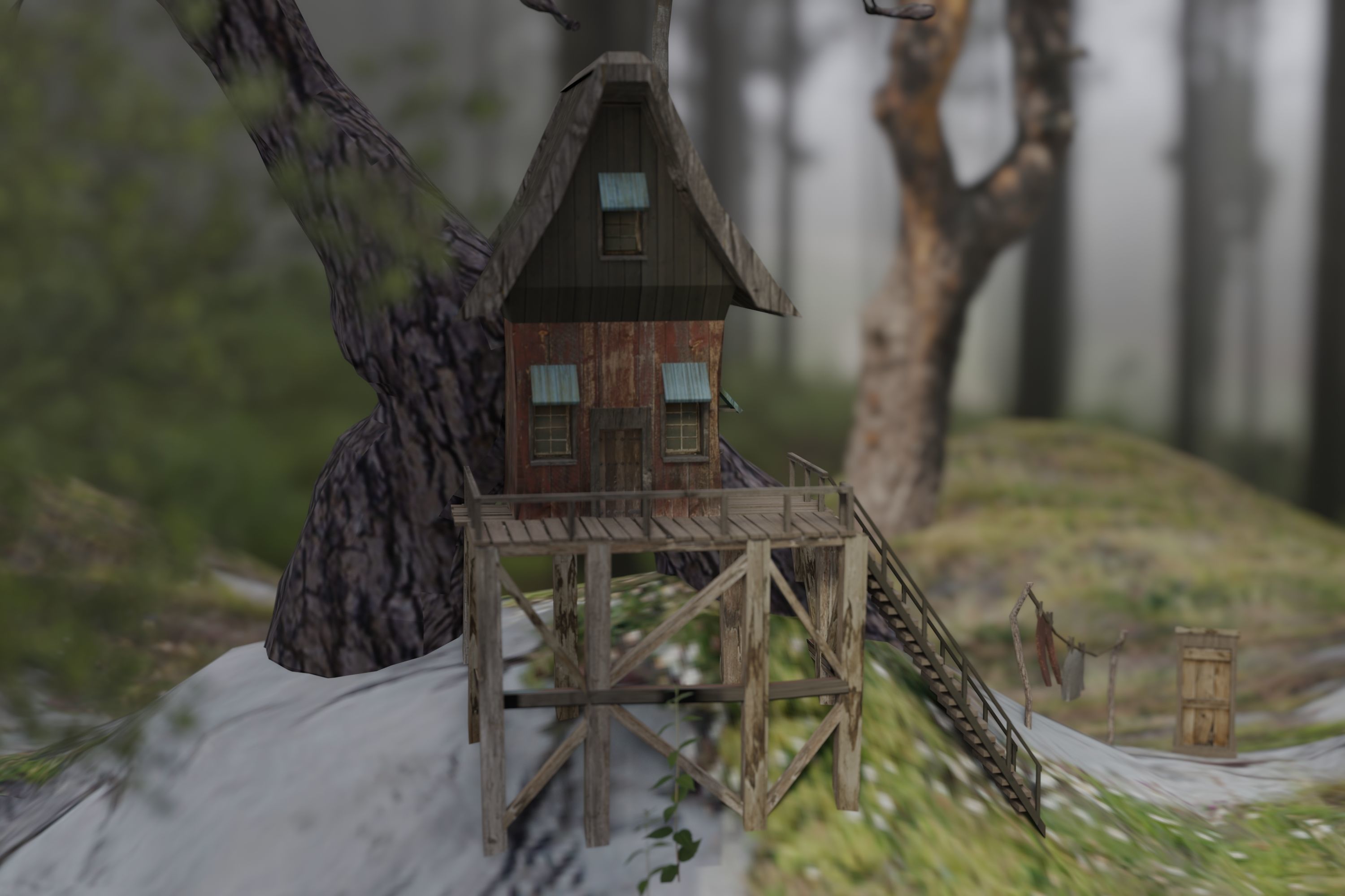 Fantasy dwarf hut environment in the forest 3D model_3