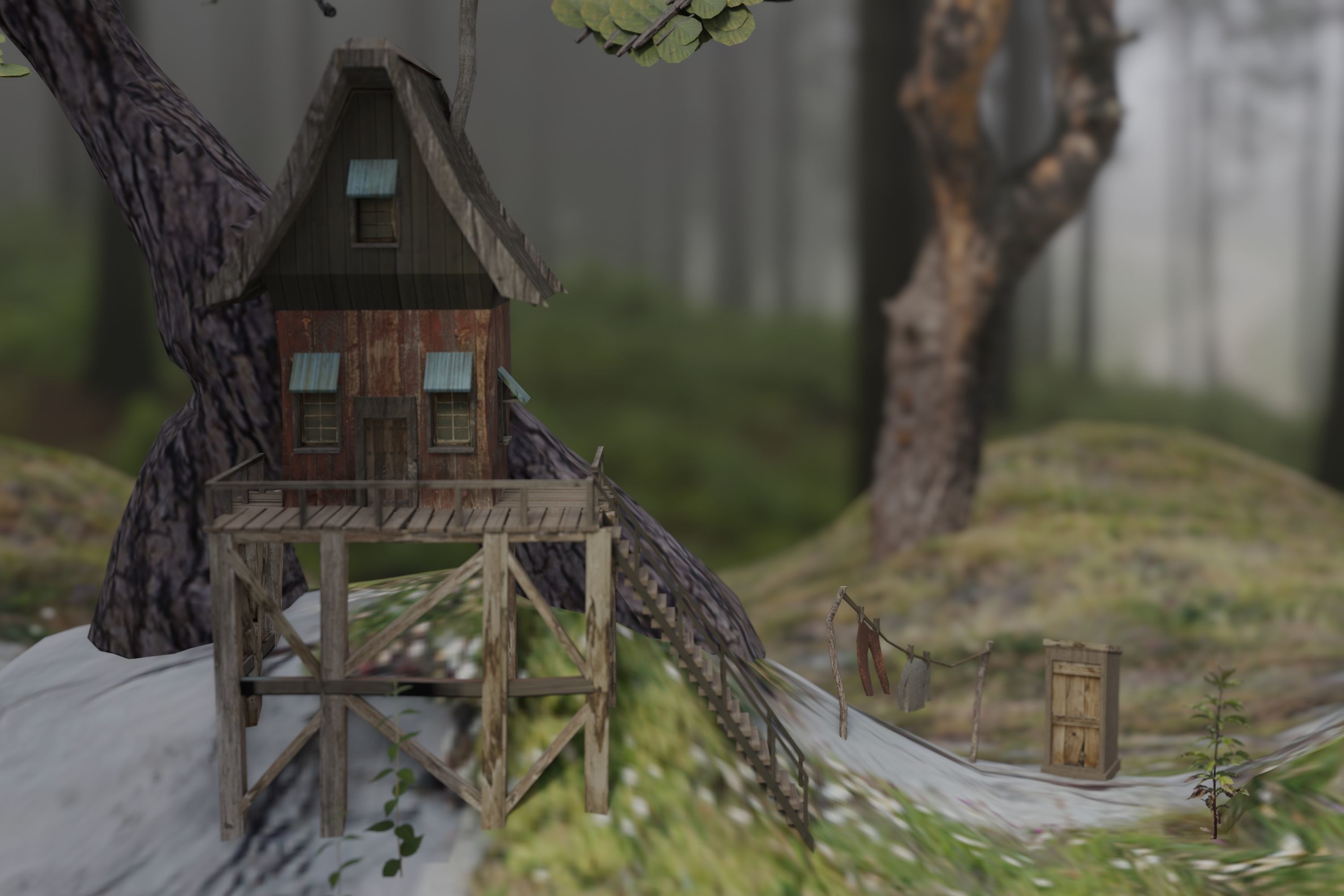 Fantasy dwarf hut environment in the forest 3D model_2