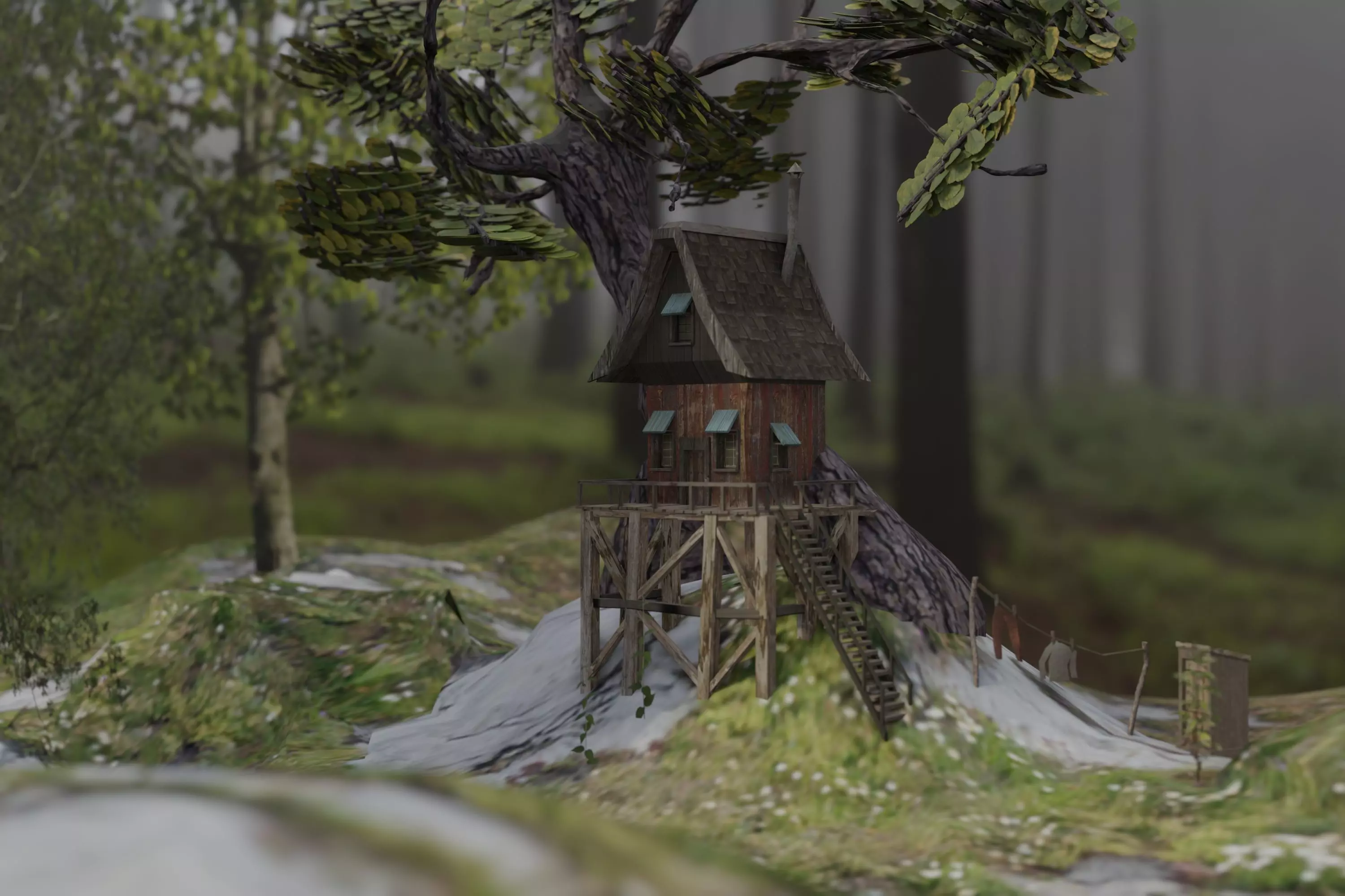 Fantasy dwarf hut environment in the forest 3D model_0