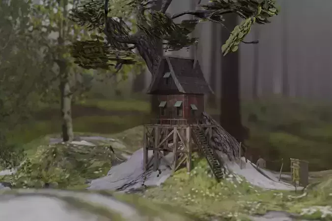 Fantasy dwarf hut environment in the forest 3D model