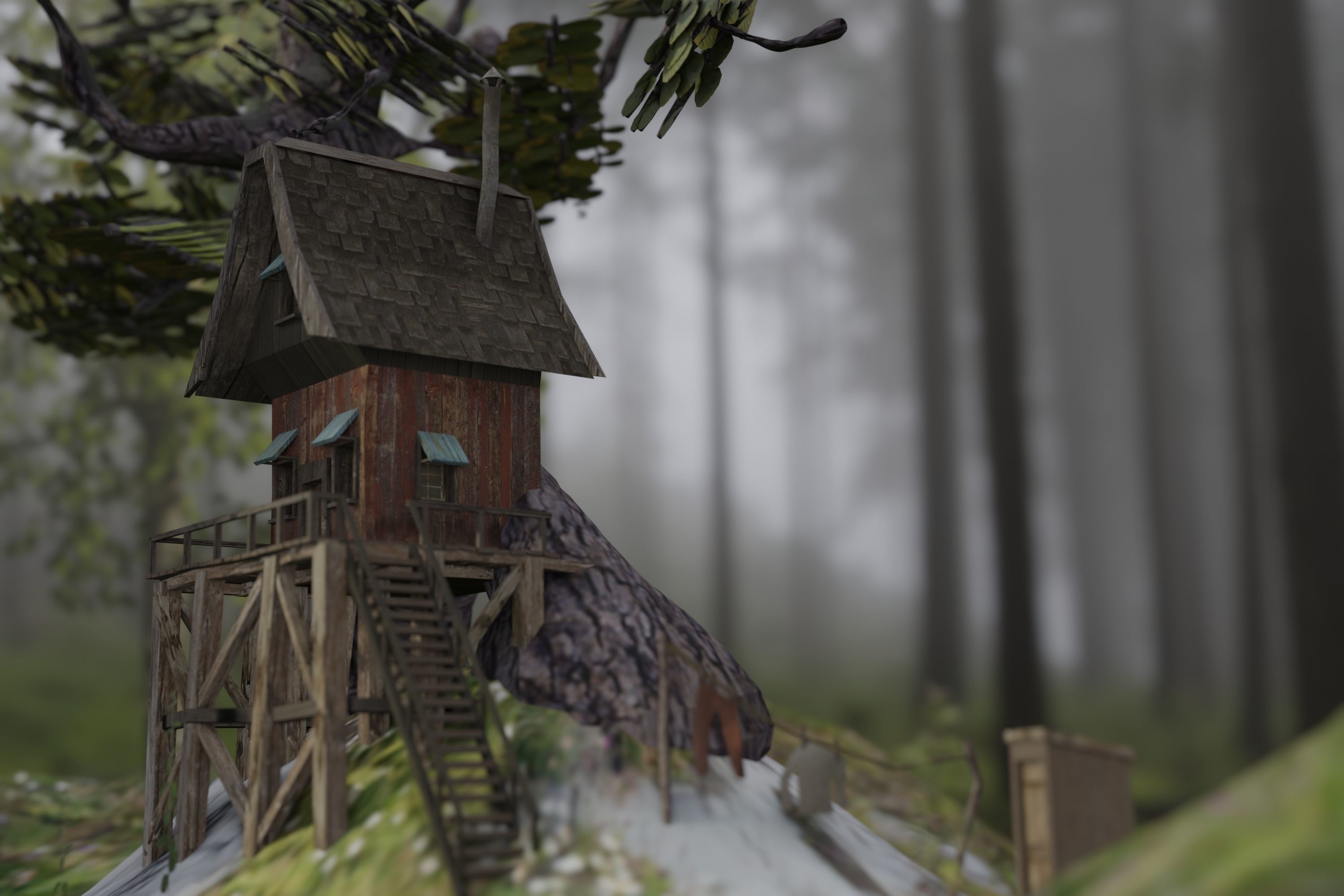 Fantasy dwarf hut environment in the forest 3D model_7