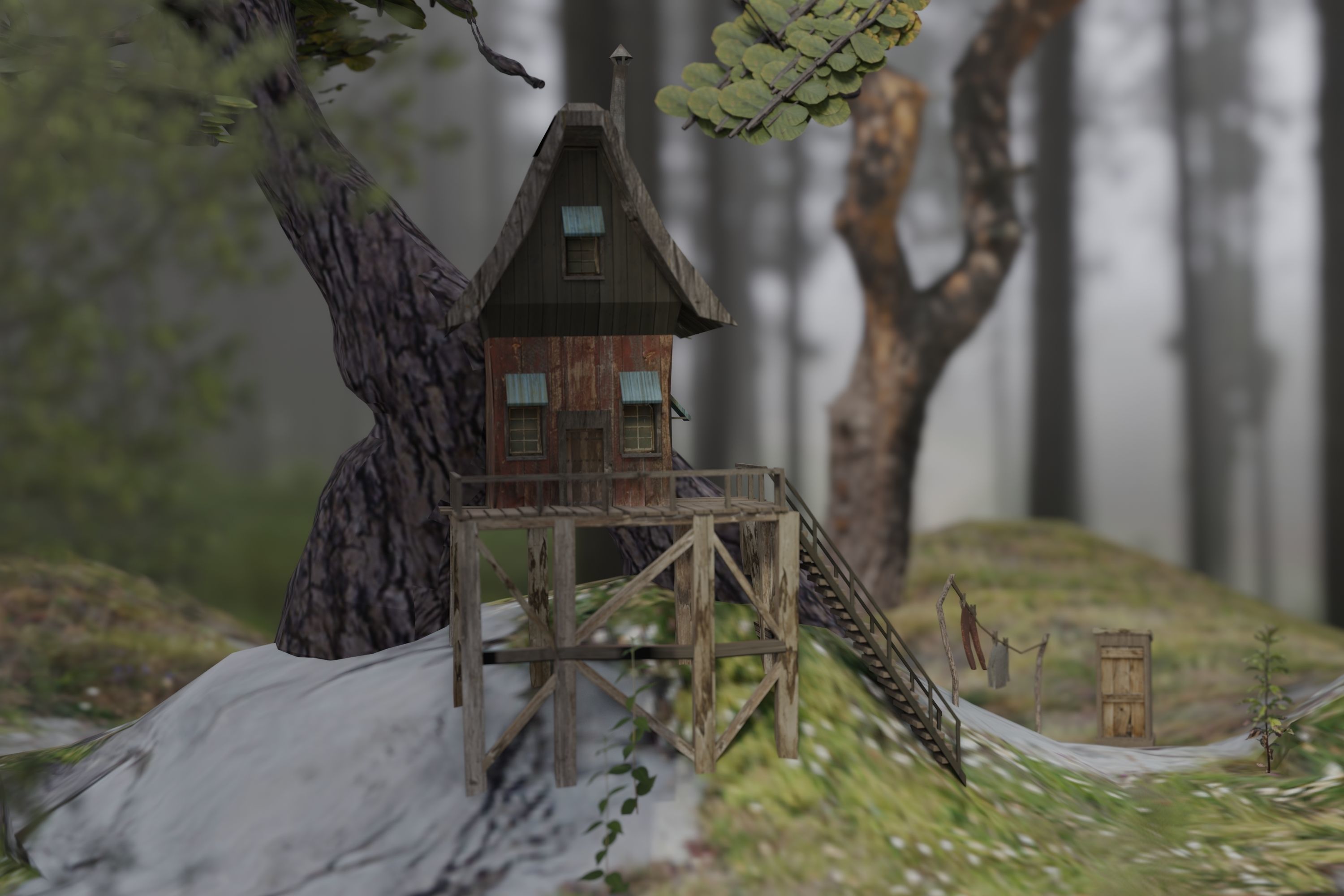 Fantasy dwarf hut environment in the forest 3D model_8