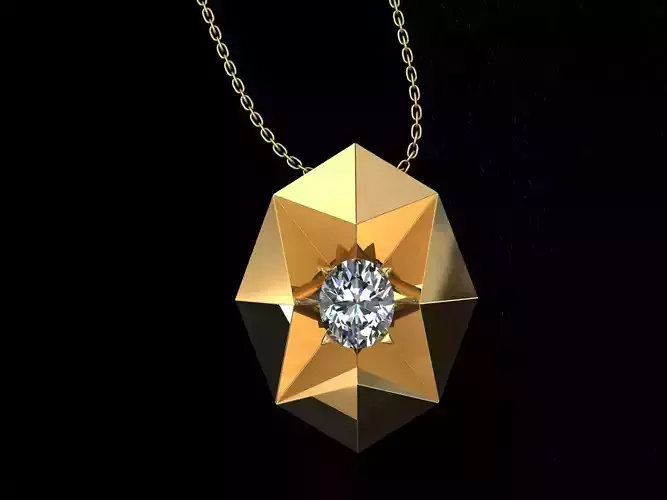 POWER-pendant gold pendant with diamond in center 3D print model