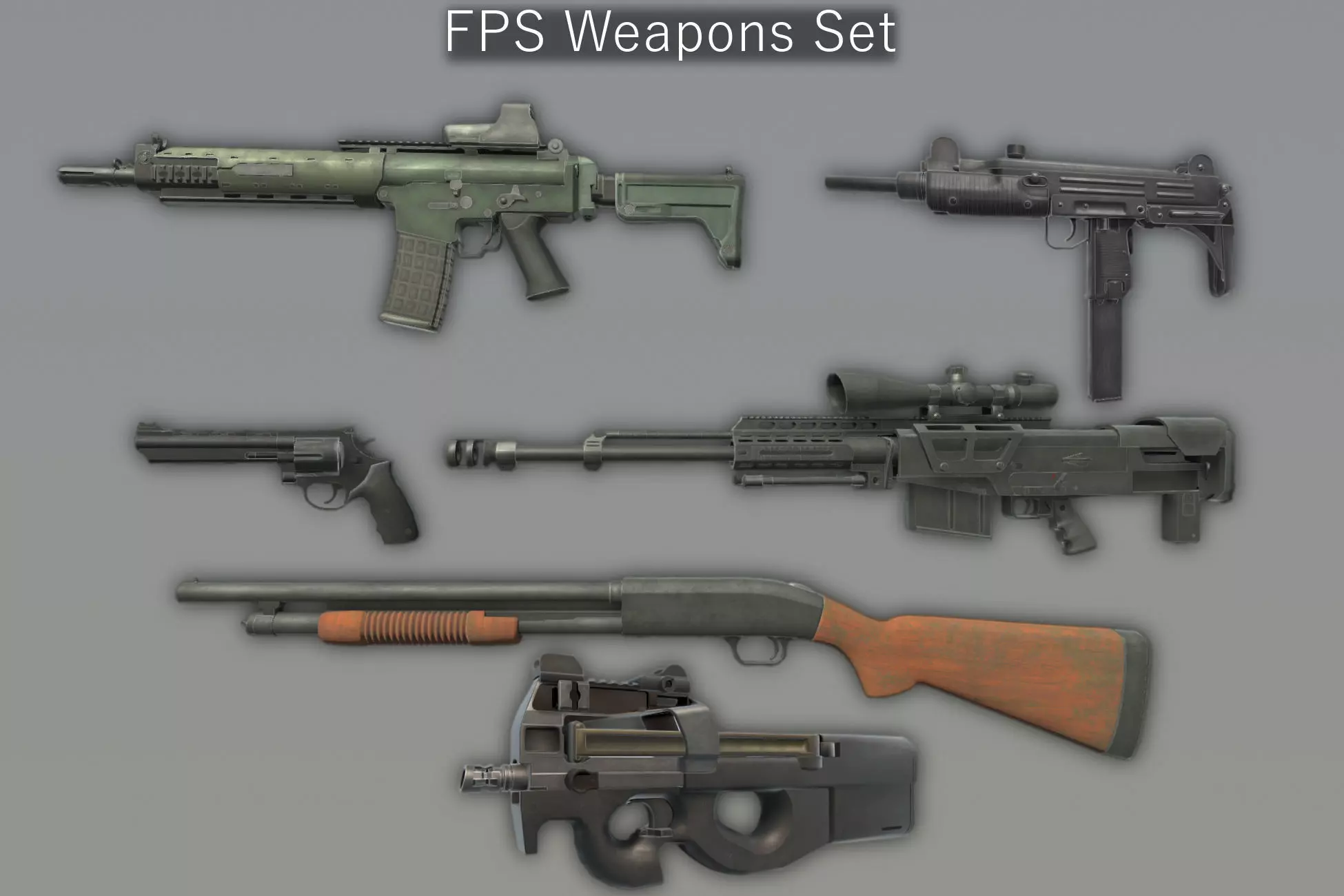 FPS Weapons Set Low-poly 3D model_0
