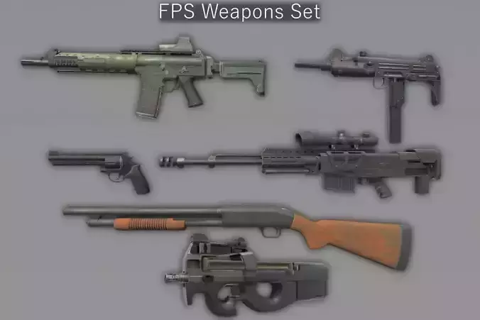 FPS Weapons Set Low-poly 3D model