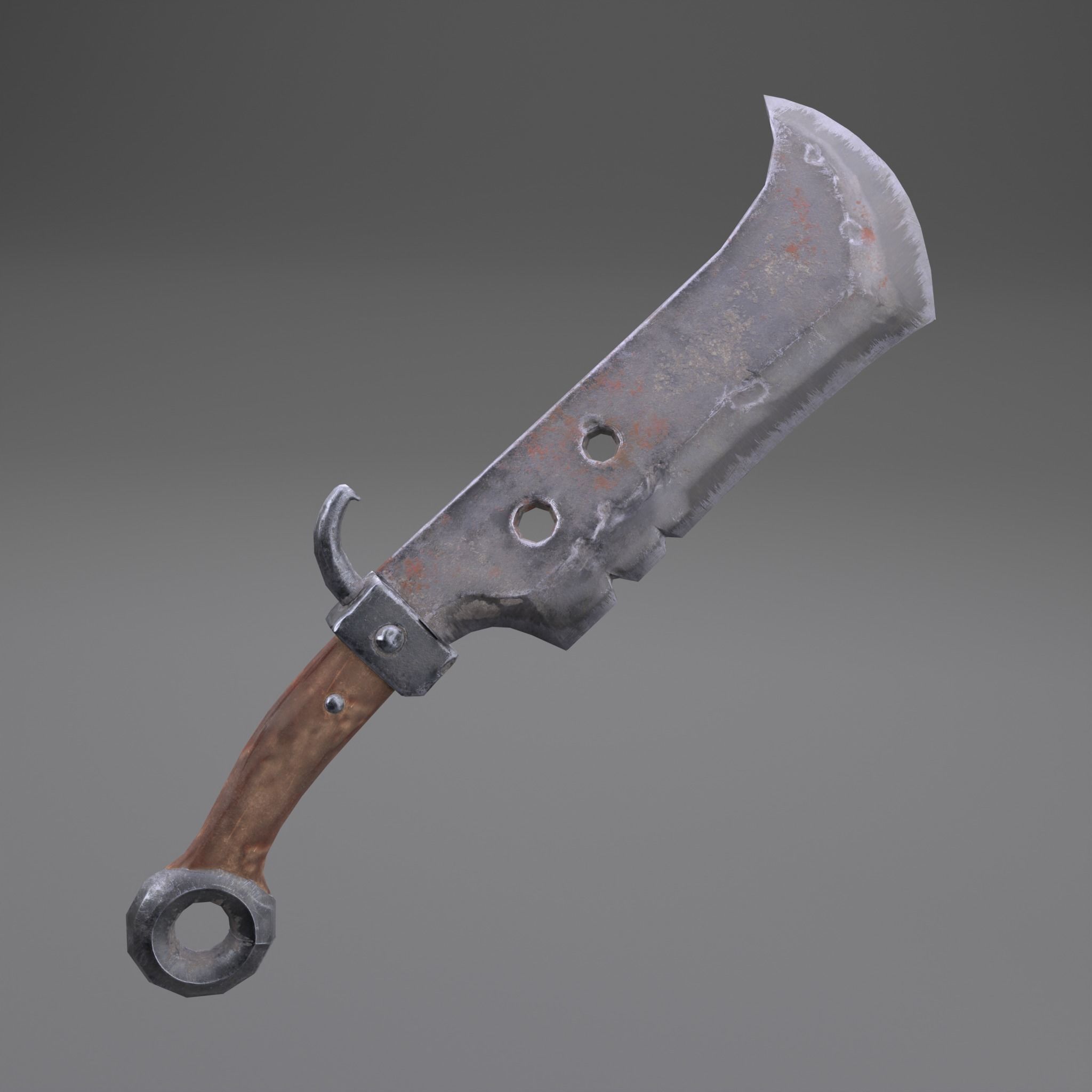Old butcher knife Free low-poly 3D model_3